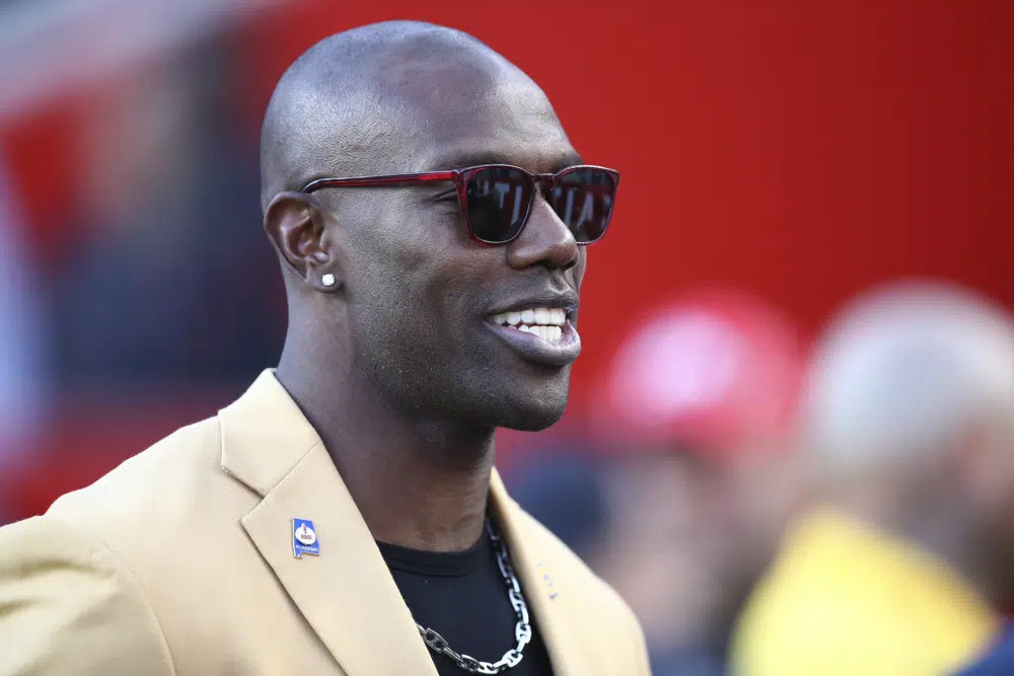 Terrell Owens in his Hall of Fame gold jacket.