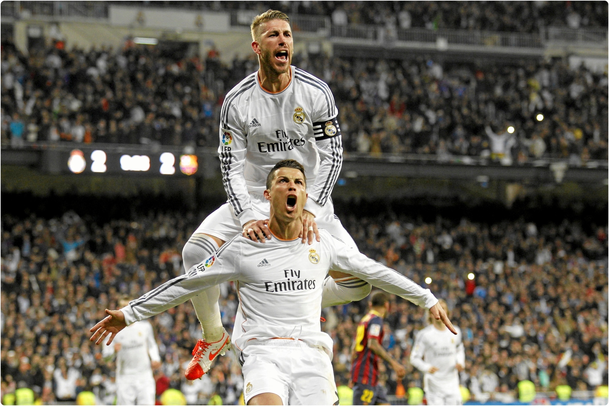 Cristiano and Ramos celebrate together at Real Madrid