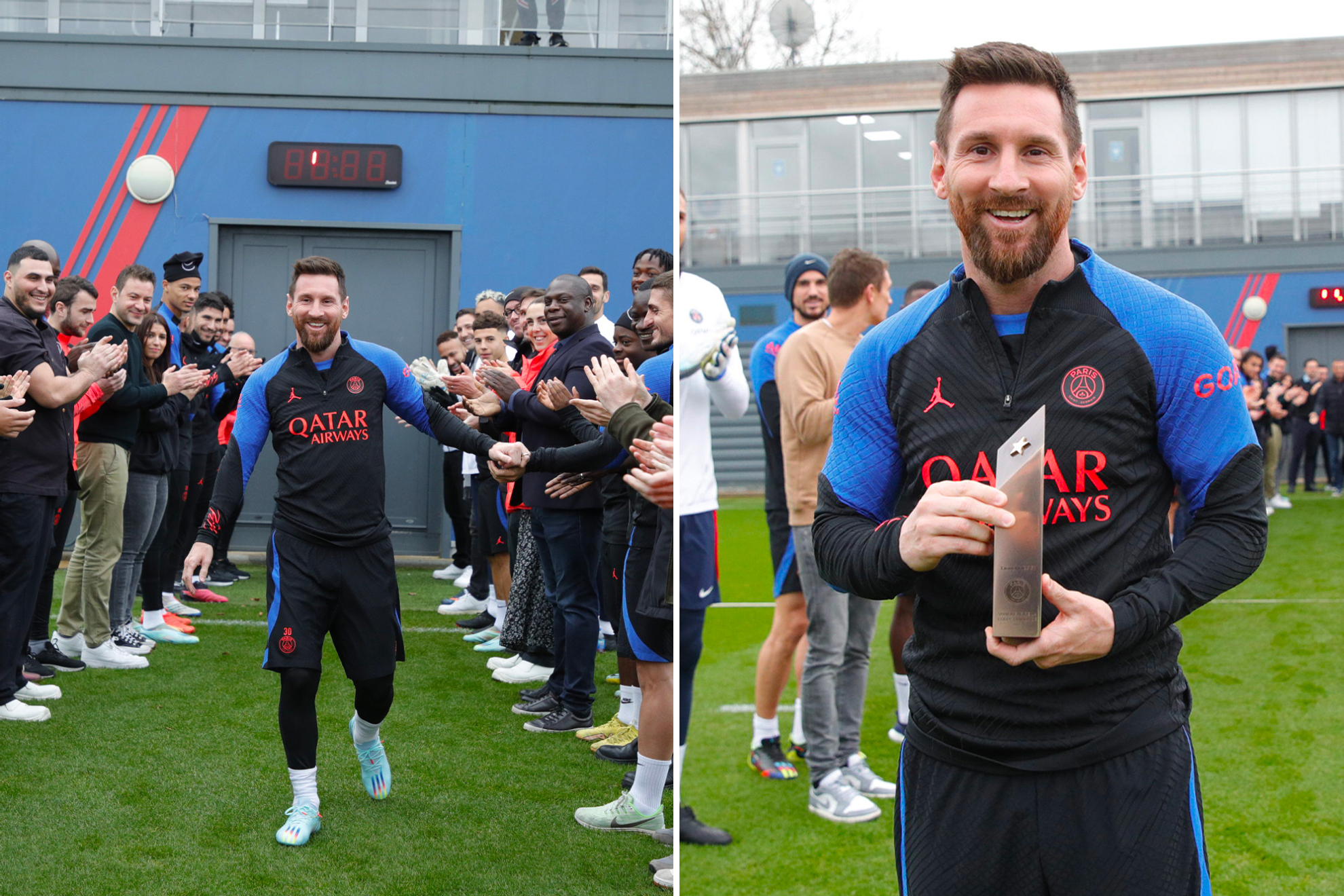 Pasillo al campeón Leo Messi en su vuelta al trabajo con el PSG