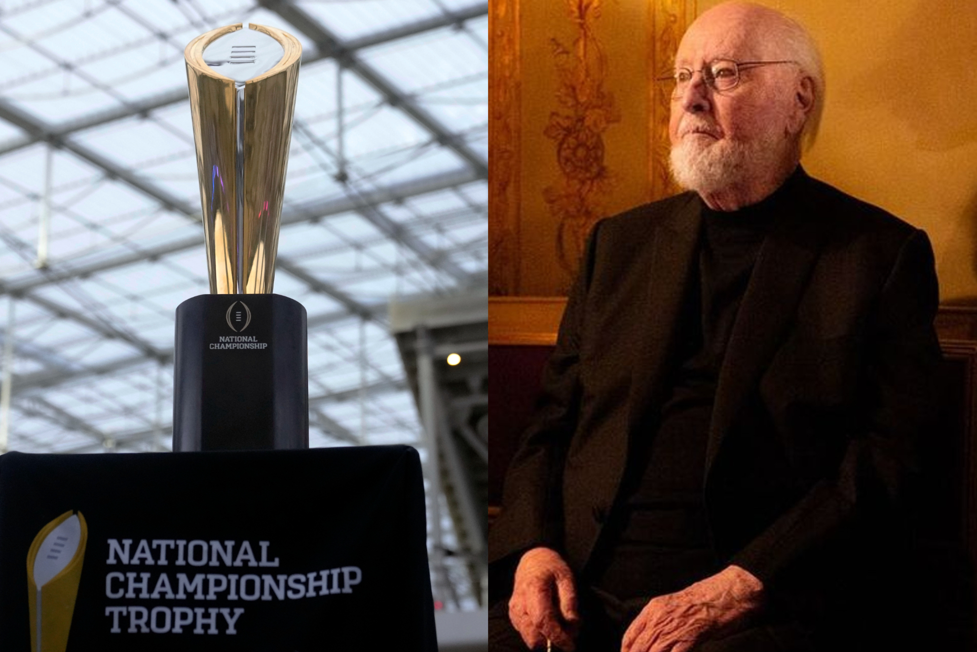 National Championship Trophy and legendary film composer John Williams.