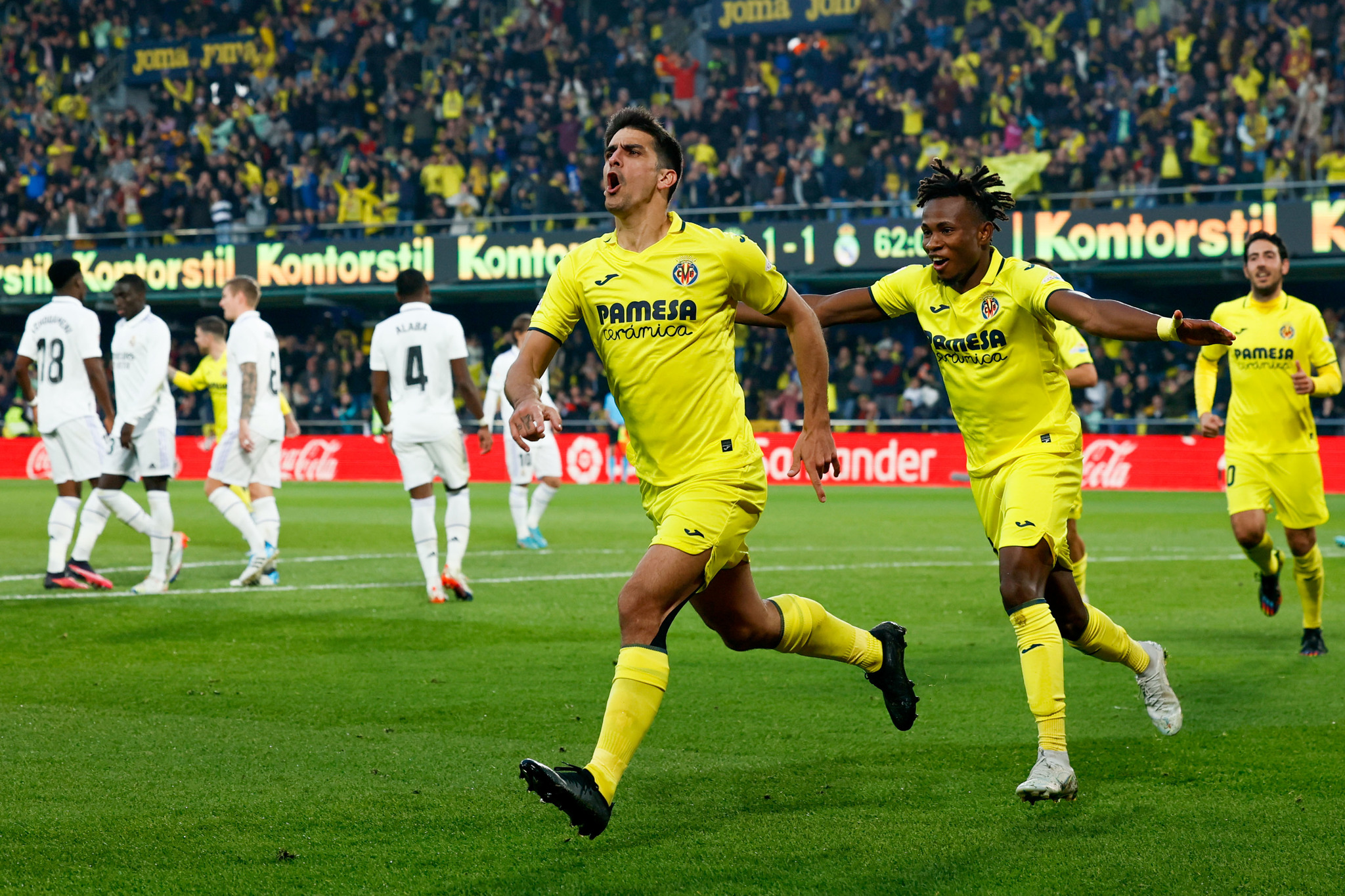 Villarreal striker Gerard Moreno celebrates penalty goal