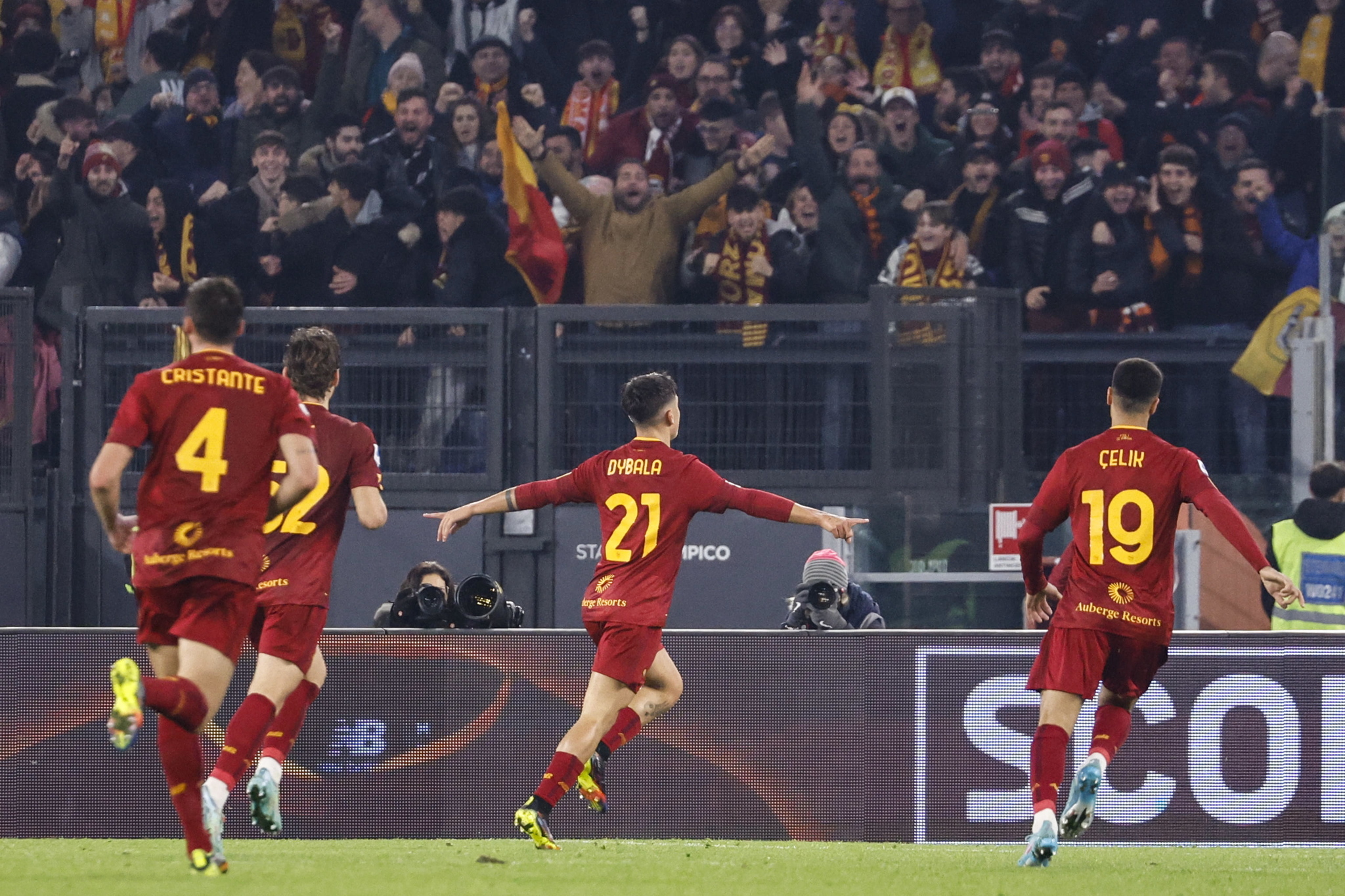 Dybala celebra un gol con la Roma.