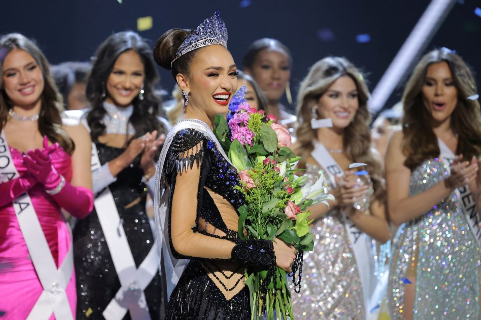 Miss USA  R'Bonney Gabriel receives the crown for Miss Universe 2023.