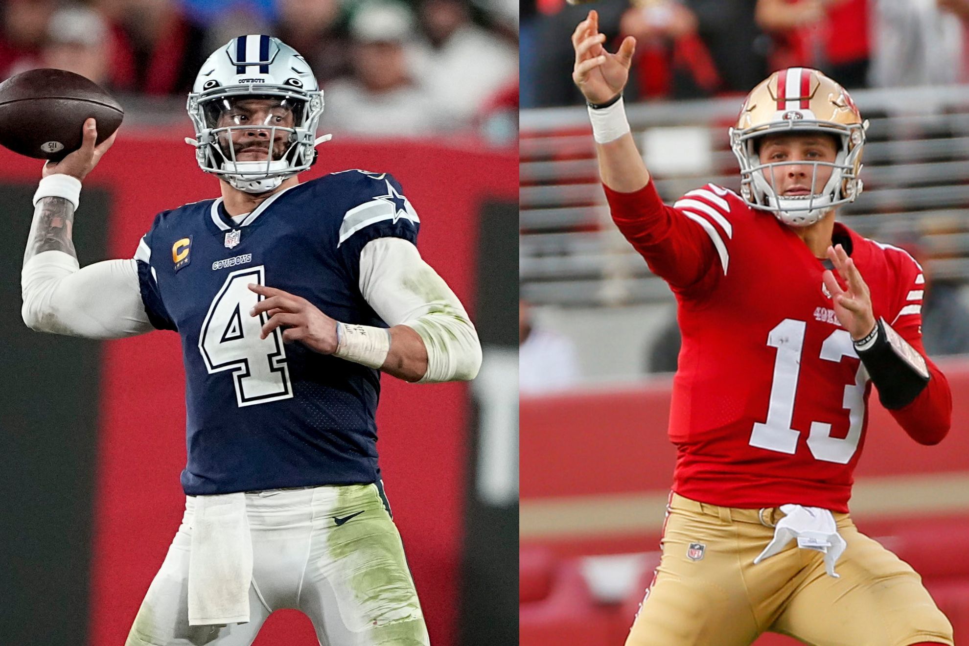 Dallas Cowboys quarterback (left) and San Francisco 49ers QB (right)