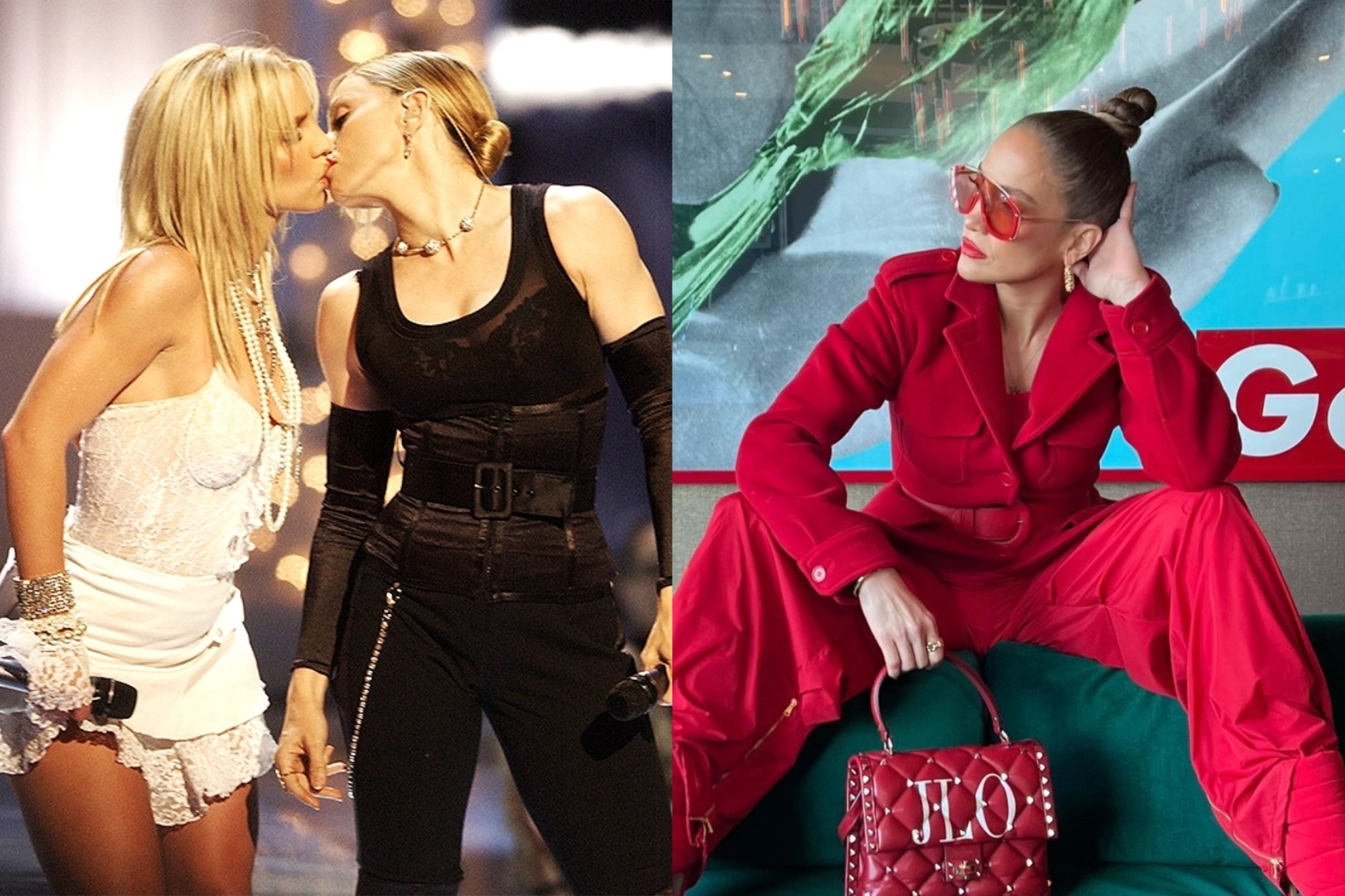 Britney Spears kisses Madonna at the MTV Awards, J-LO appears on the side photo.