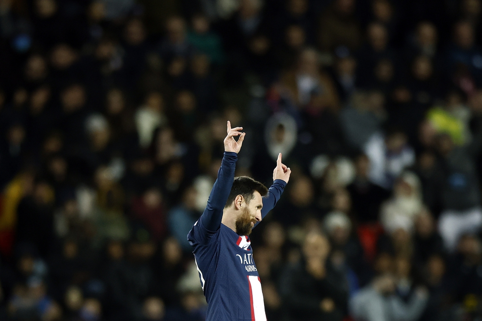 Messi celebra un gol en el partido ante el Angers.
