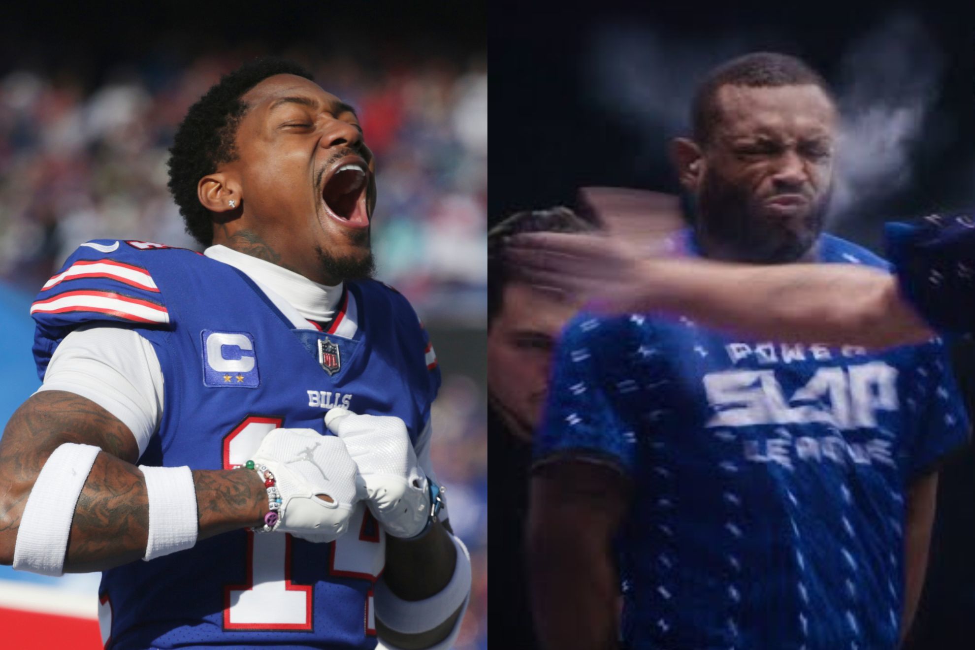 Buffalo Bills wide receiver Stefon Diggs reacts to slap fighting league 'Power Slap'