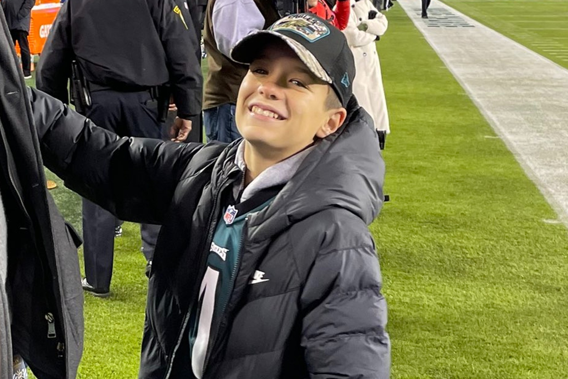 Eli Manning's nephew with an Eagles jersey.