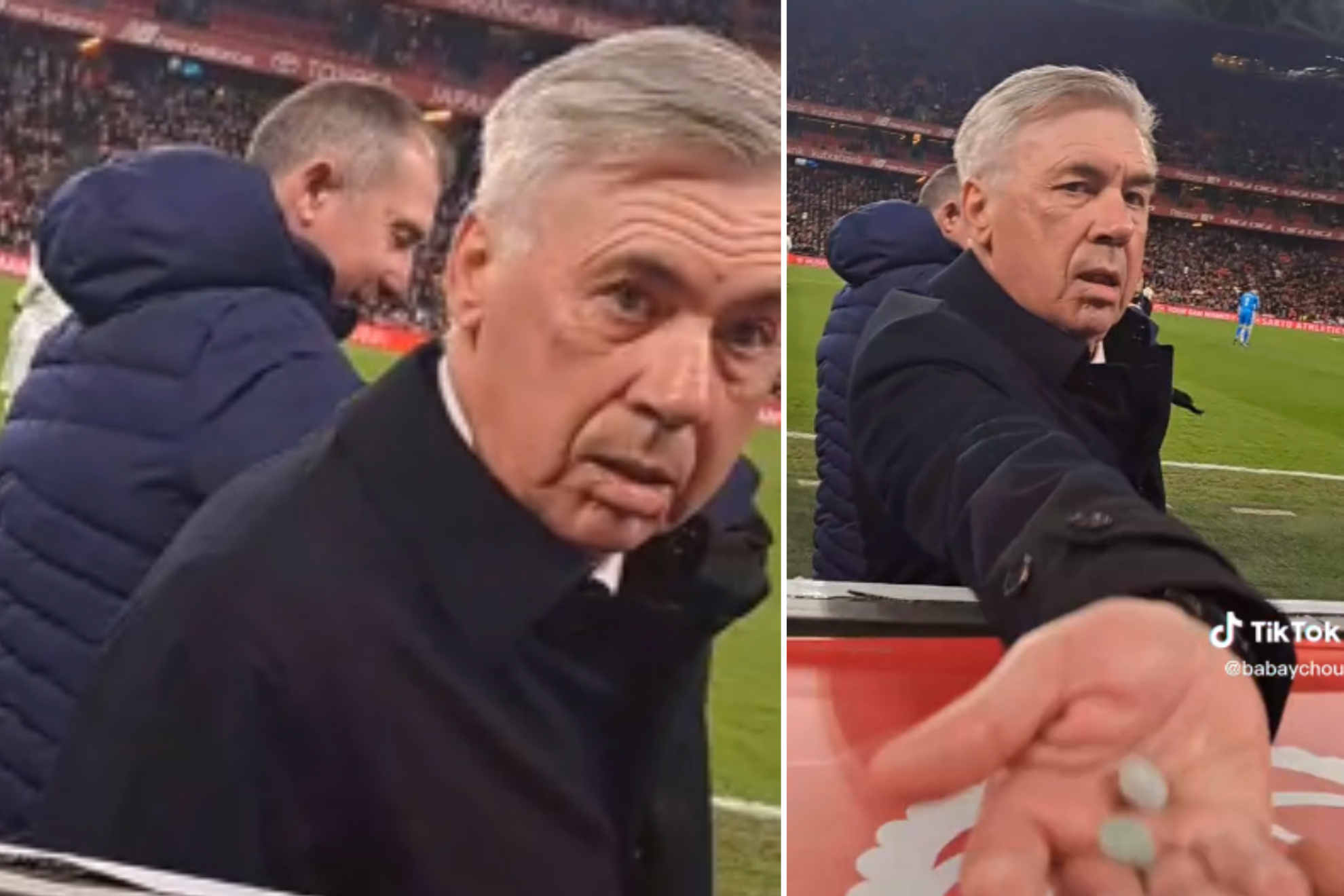 El surrealista momento de Ancelotti con un aficionado: "Dame un chicle, dame un chicle"