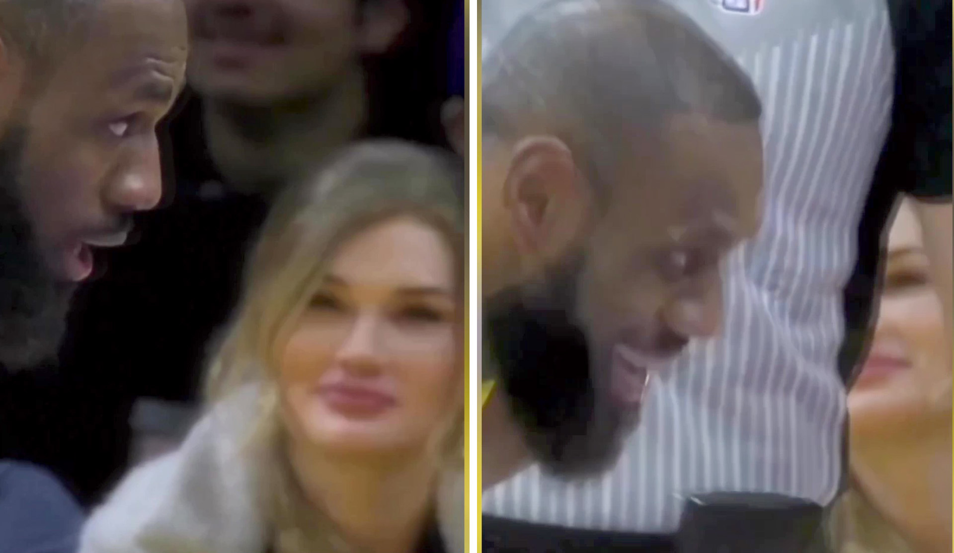 Miradita y risa nerviosa de LeBron James con una aficionada