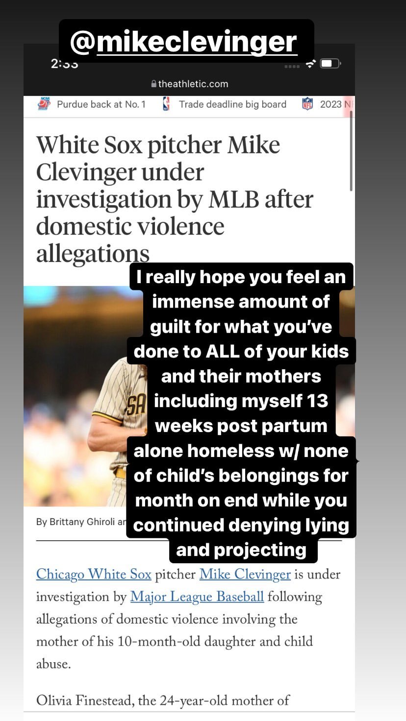Stories published by Olivia Finestead, Clevinger's alleged former partner.