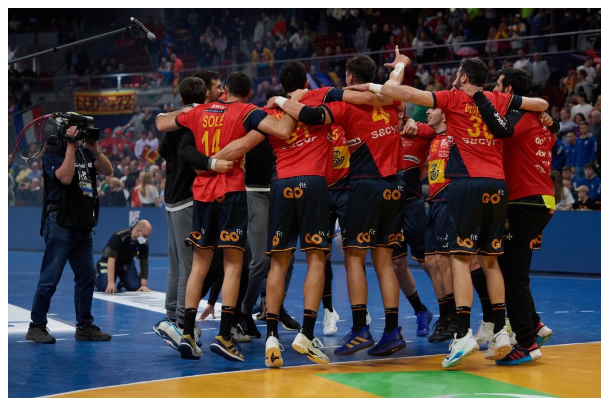 Los jugadores españoles celebrando la victoria sobre Noruega en cuartos de final /