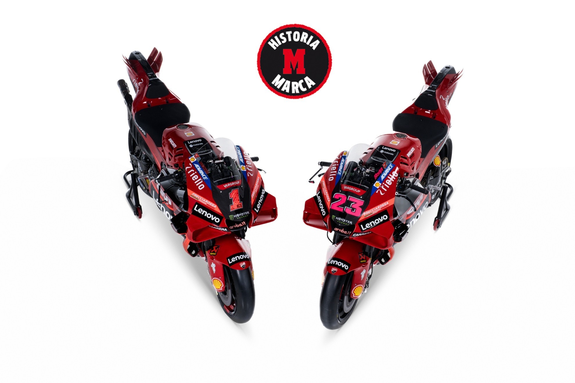Las dos Ducati oficiales de 2023 de Bagnaia y Bastianini.