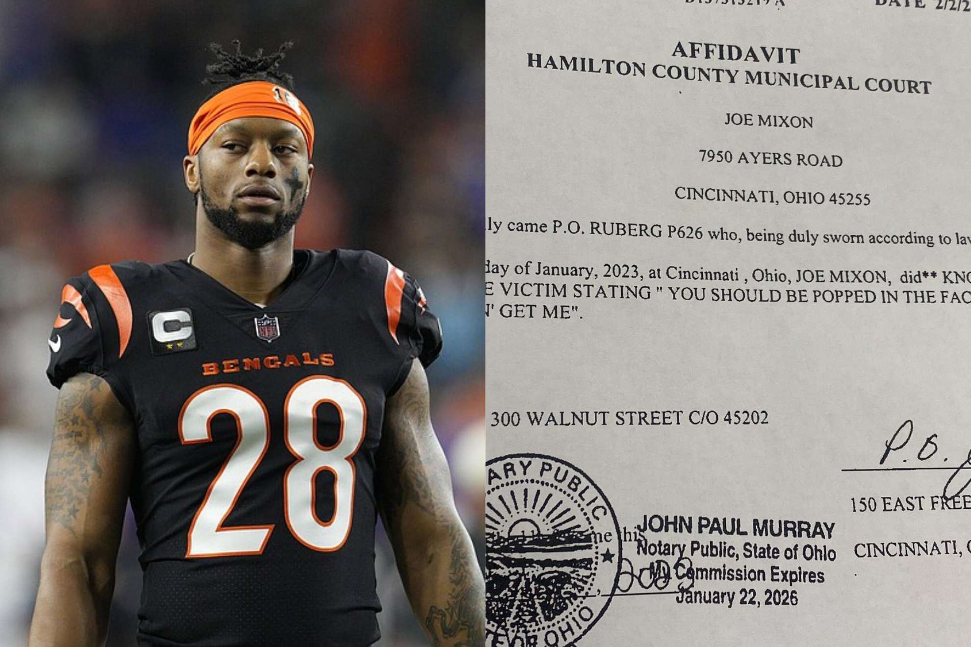 Joe Mixon has a warrant out for his arrest on one count of aggravated menacing.