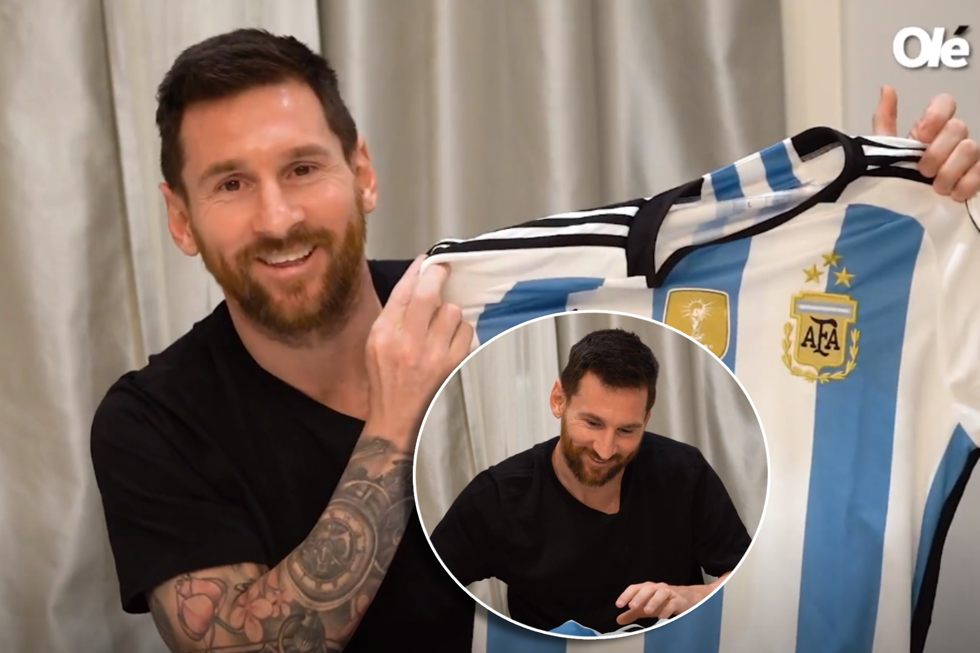 Messi se emociona al tener por primera vez la camiseta de las tres estrellas: "He cerrado un crculo"