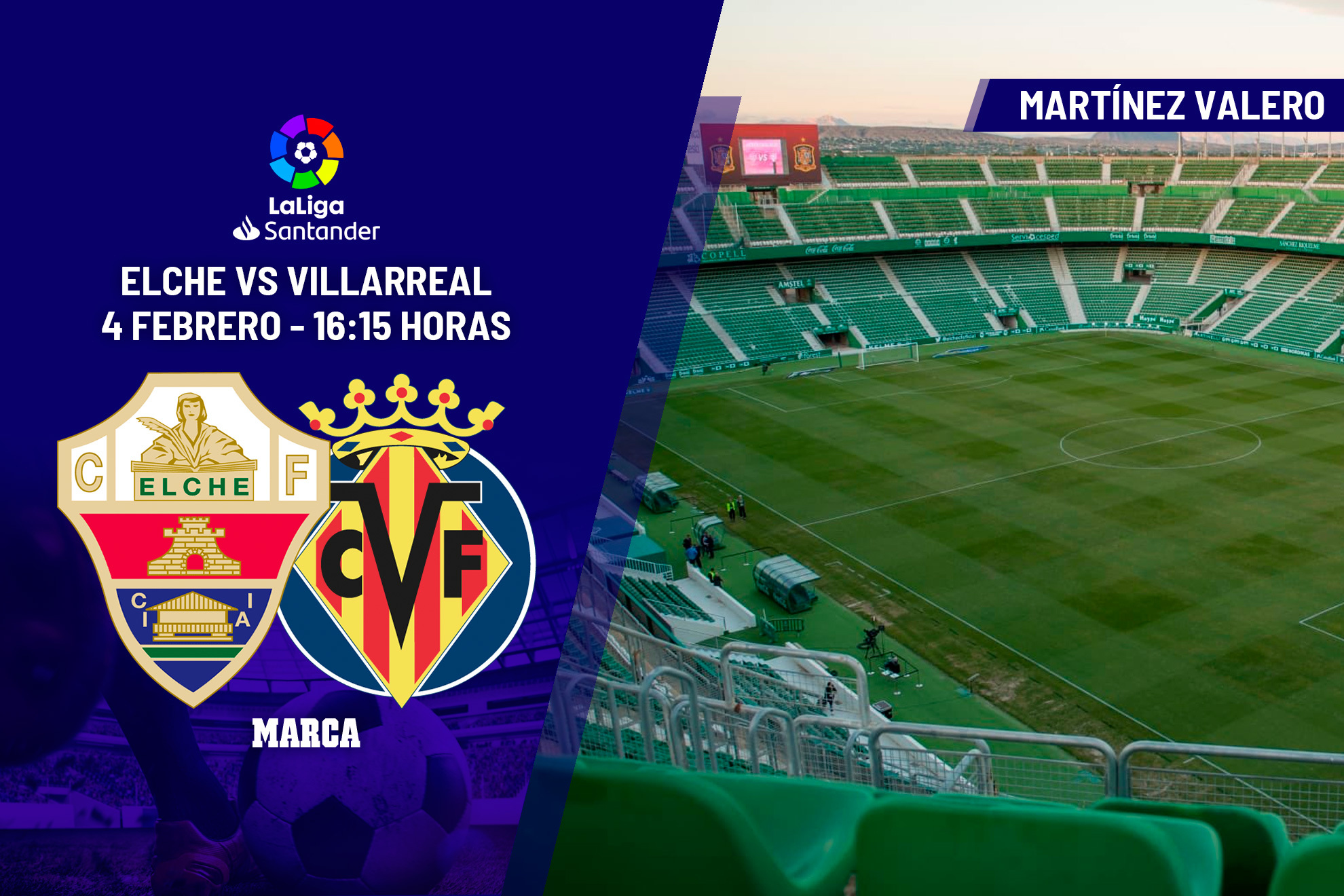 Elche - Villarreal: Horario y dónde ver en TV hoy el partido de la jornada 20 de Primera División