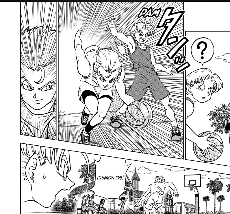 Fragmento de Trunks en ese mismo partido de baloncesto. Va Manga Plus.