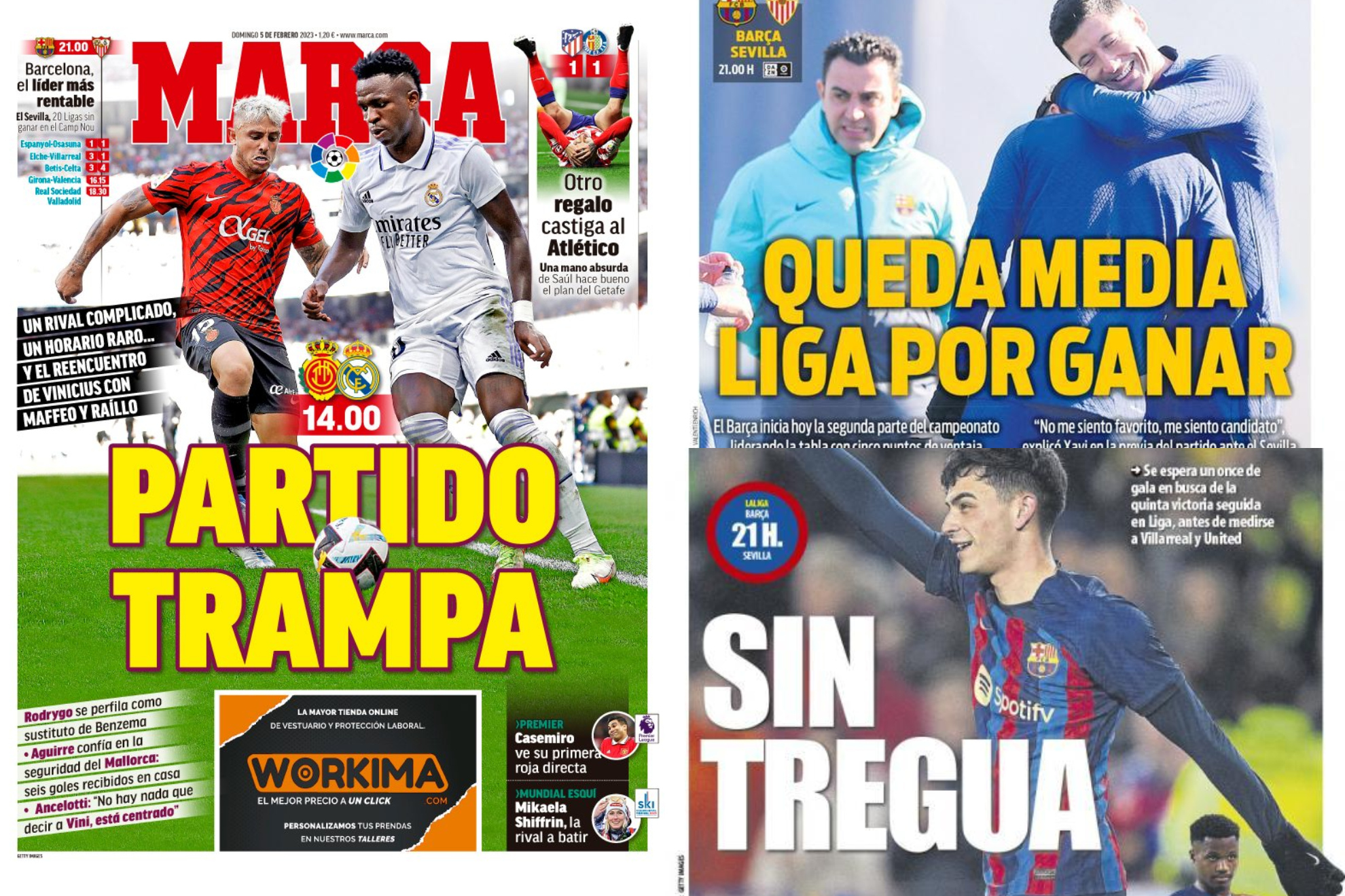 Las portadas: el partido trampa del Madrid en Mallorca, el del Barça...