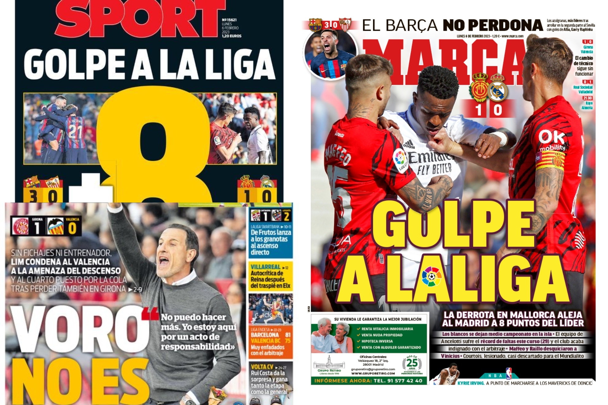 Así vienen las portadas de los principales diarios deportivos este lunes 6 de febrero de 2023.