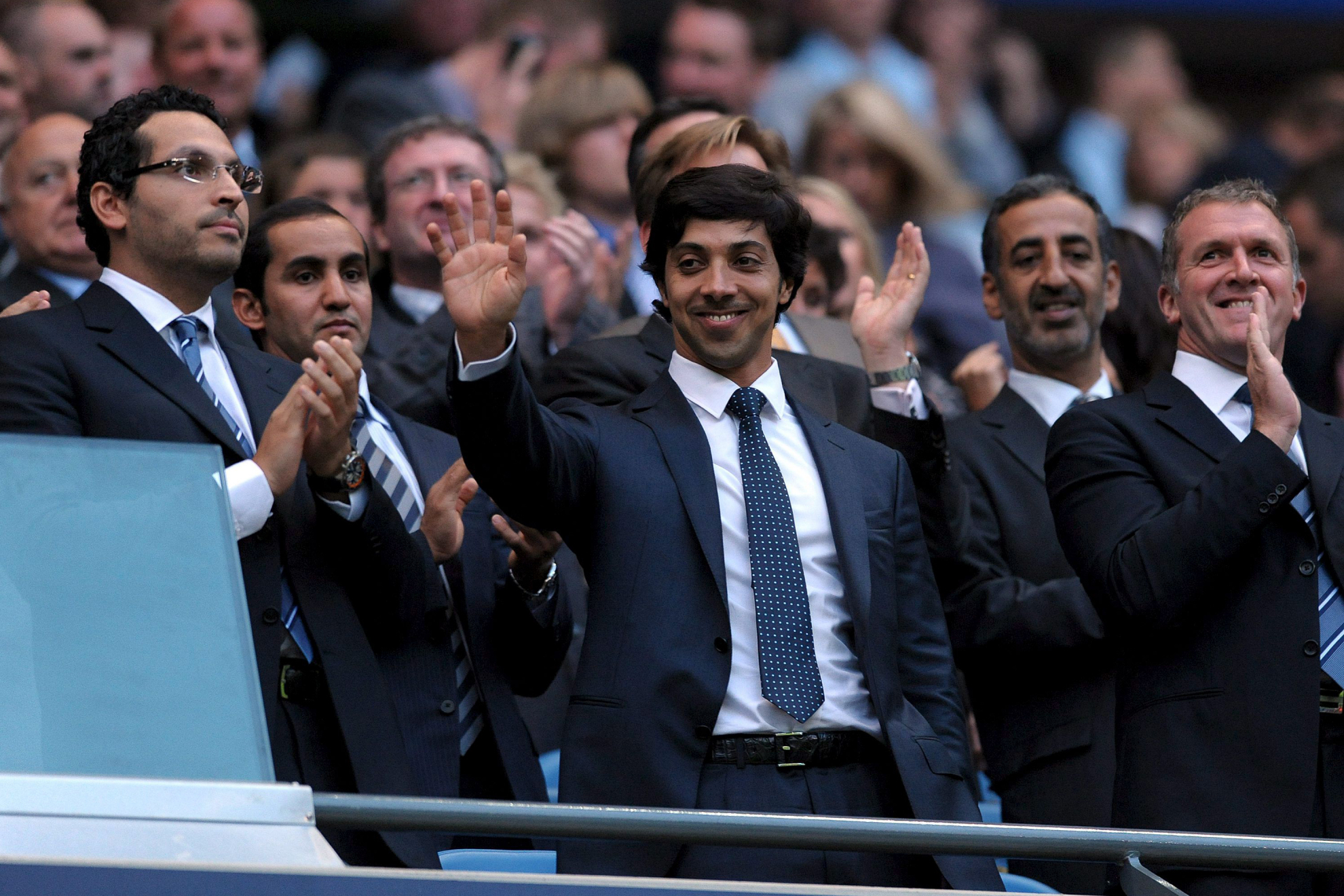 Sheikh Mansour, presente en un partido del Manchester City.
