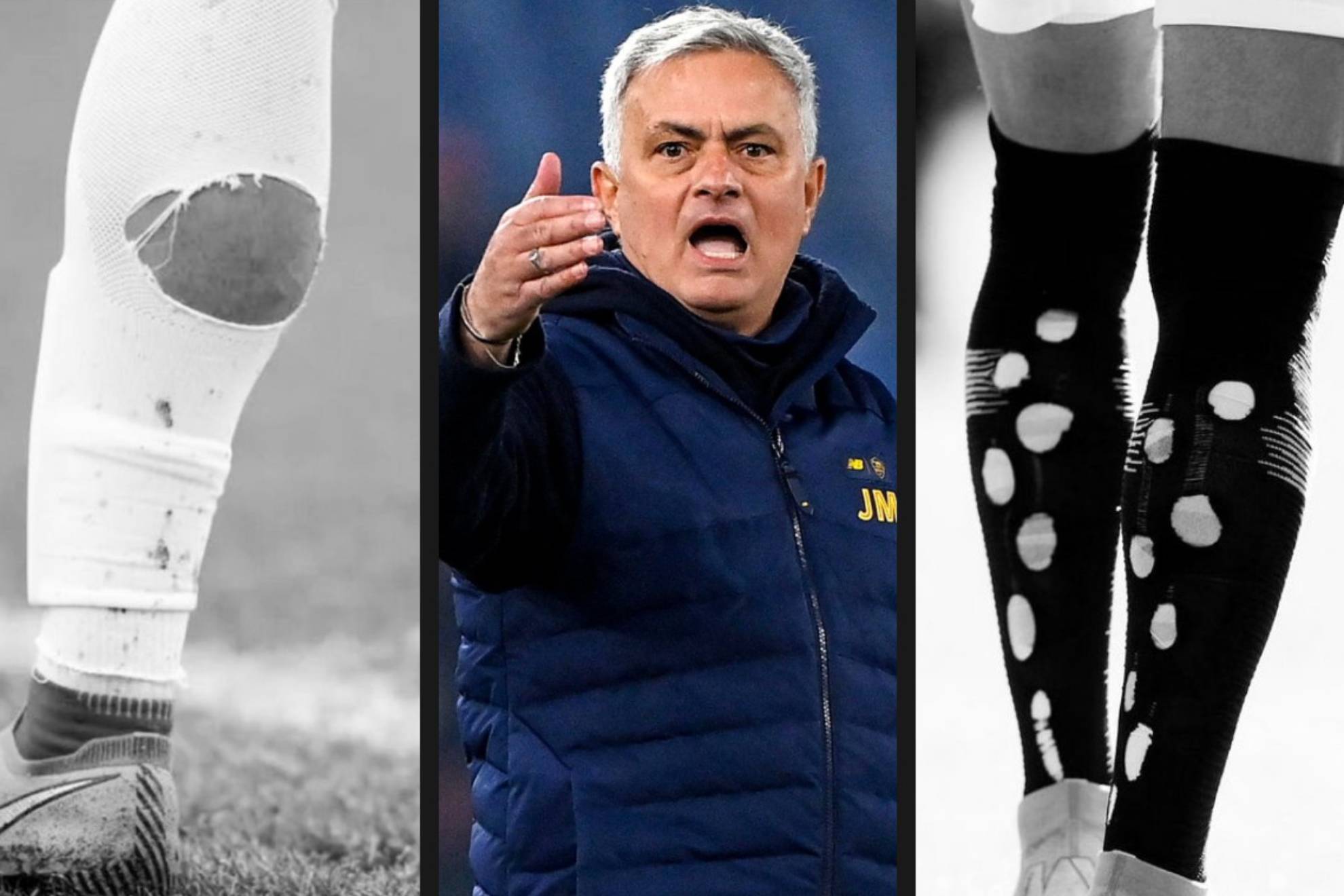 José Mourinho ha publicado en su cuenta de Instagram varias imágenes de futbolistas con la medias cortadas.  El entrenador de la Roma ha compartido con ironía la siguiente reflexión crítica sobre esta moda: "Bonitas medias para un juego bonito... Aprobadas por las autoridades futbolísticas".