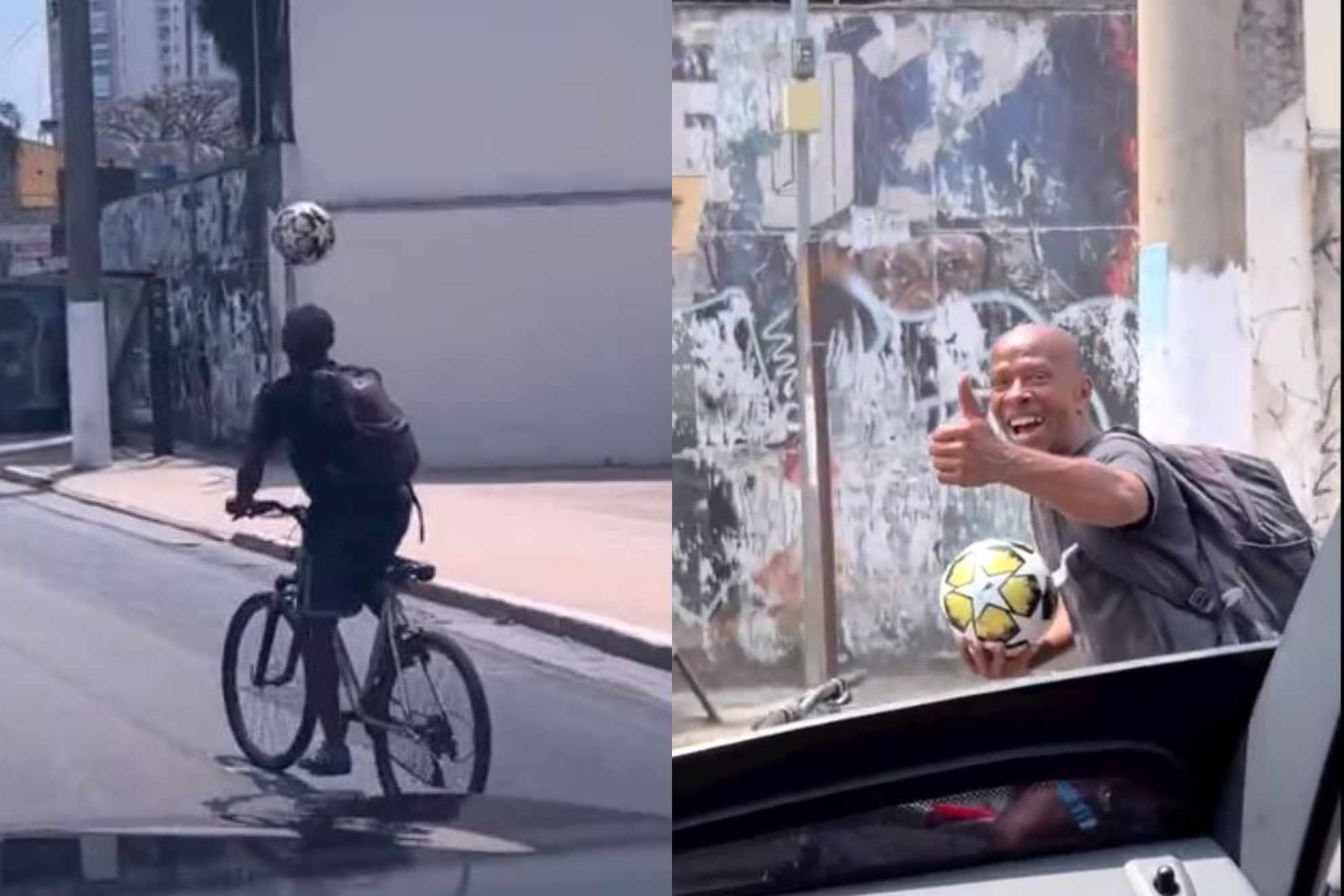 Las calles de Brasil respiran ftbol! Este genio no pierde el baln ni en bicicleta