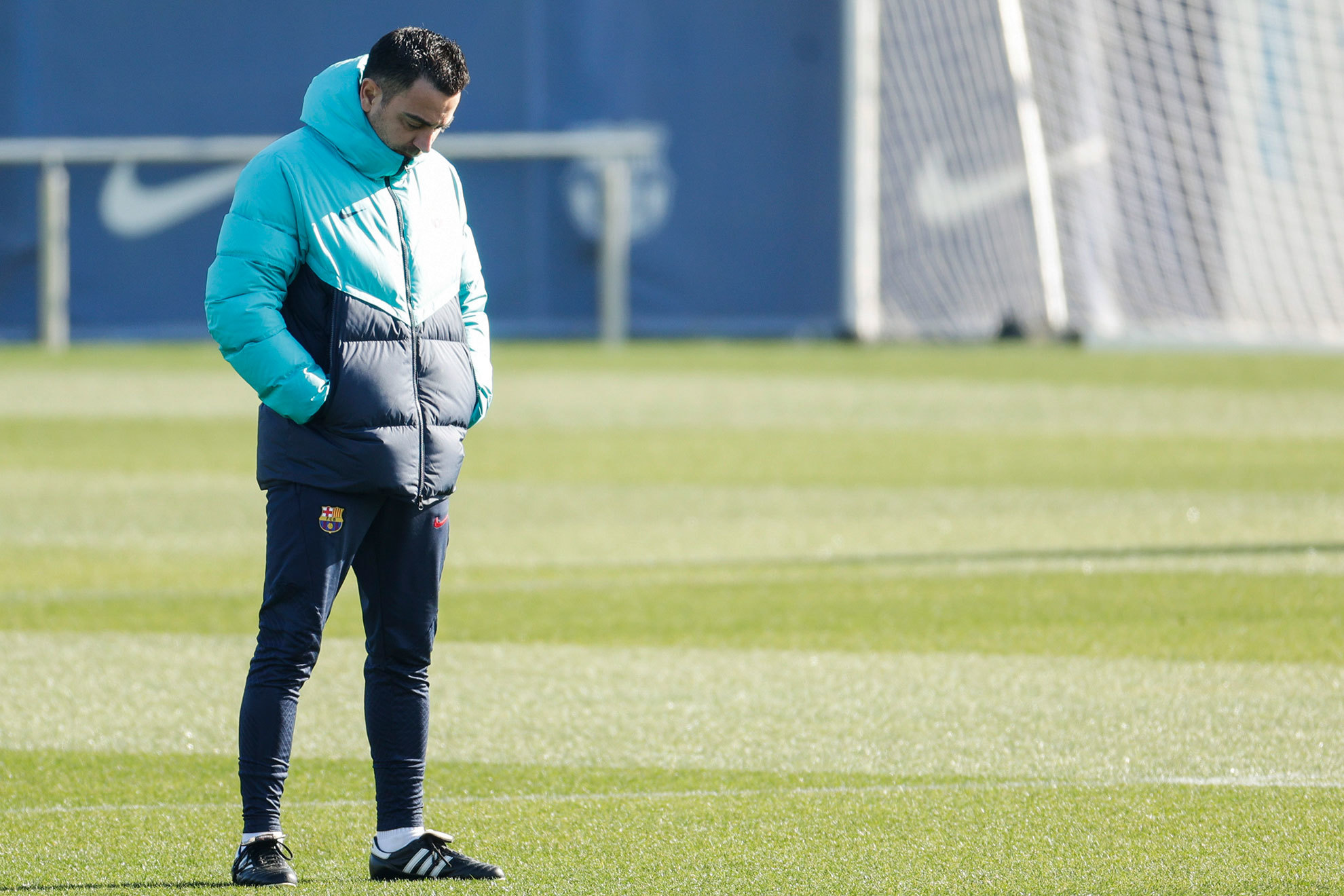 Xavi, en el entrenamiento previo al duelo con el Villarreal. / EFE