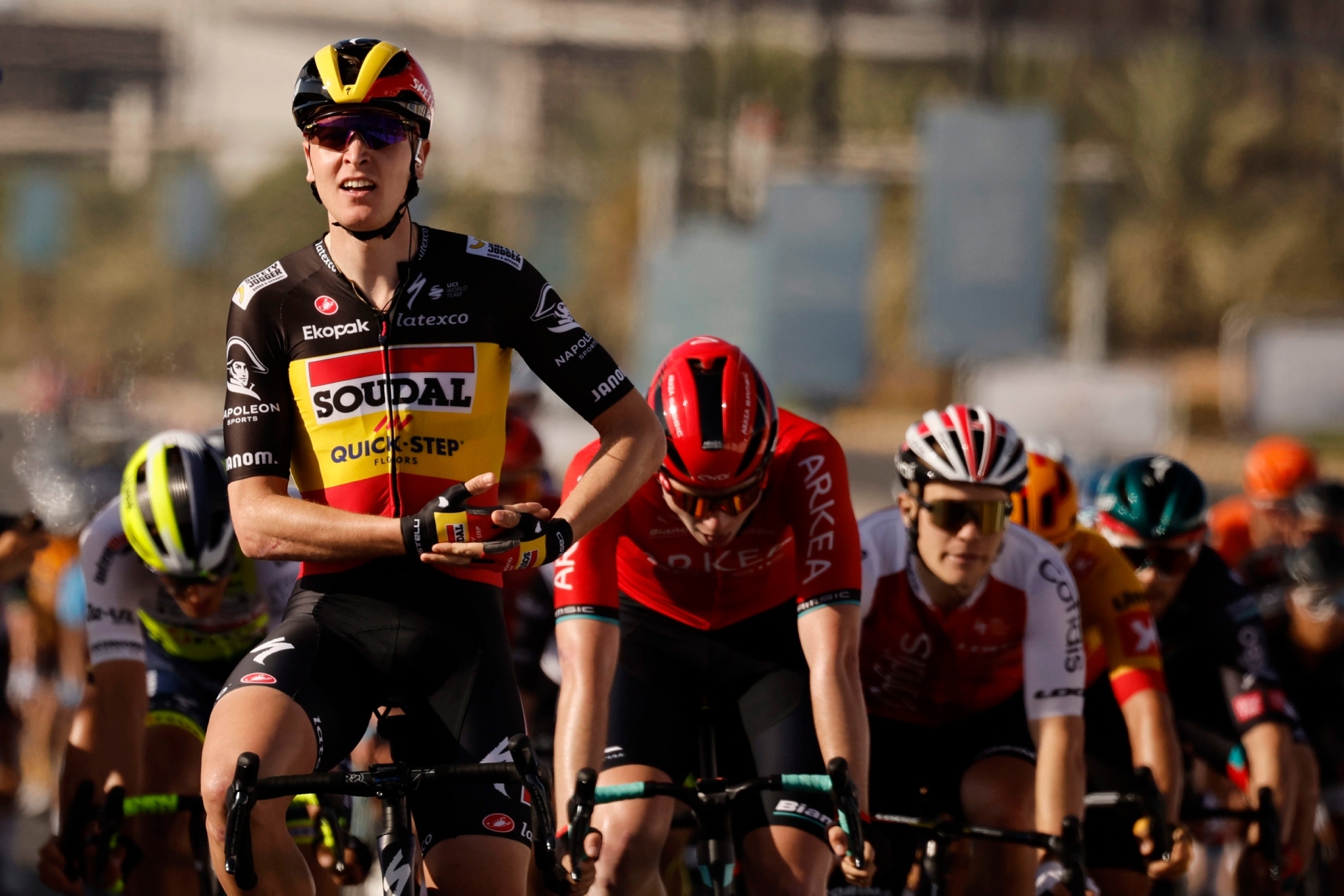Merlier celebra su victoria en la primera etapa del Tour de Oman /Efe