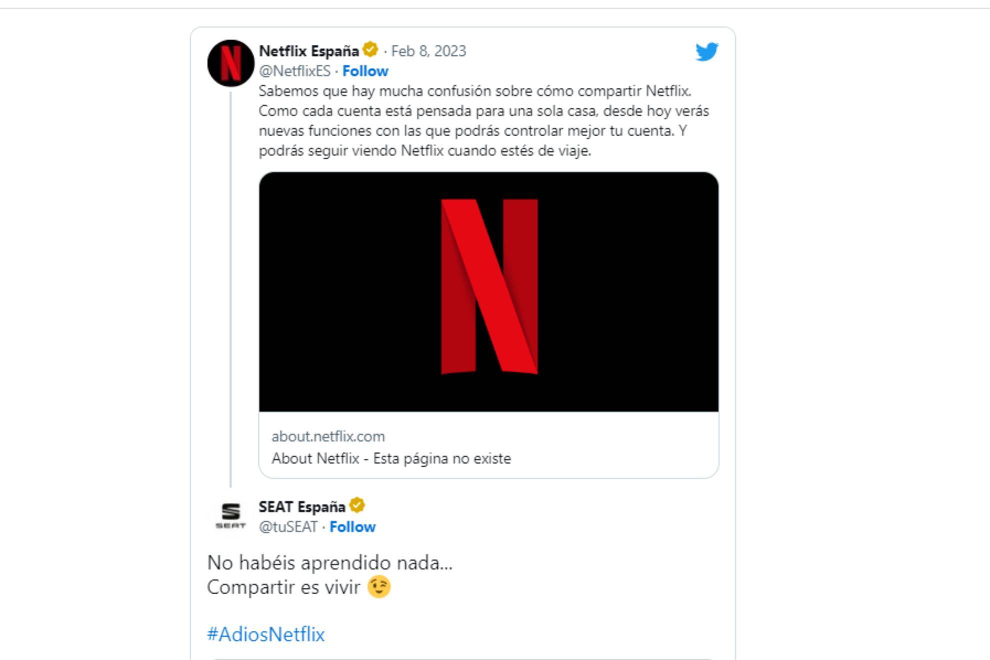 El tuit de Netflix y la contestación viral de Seat.