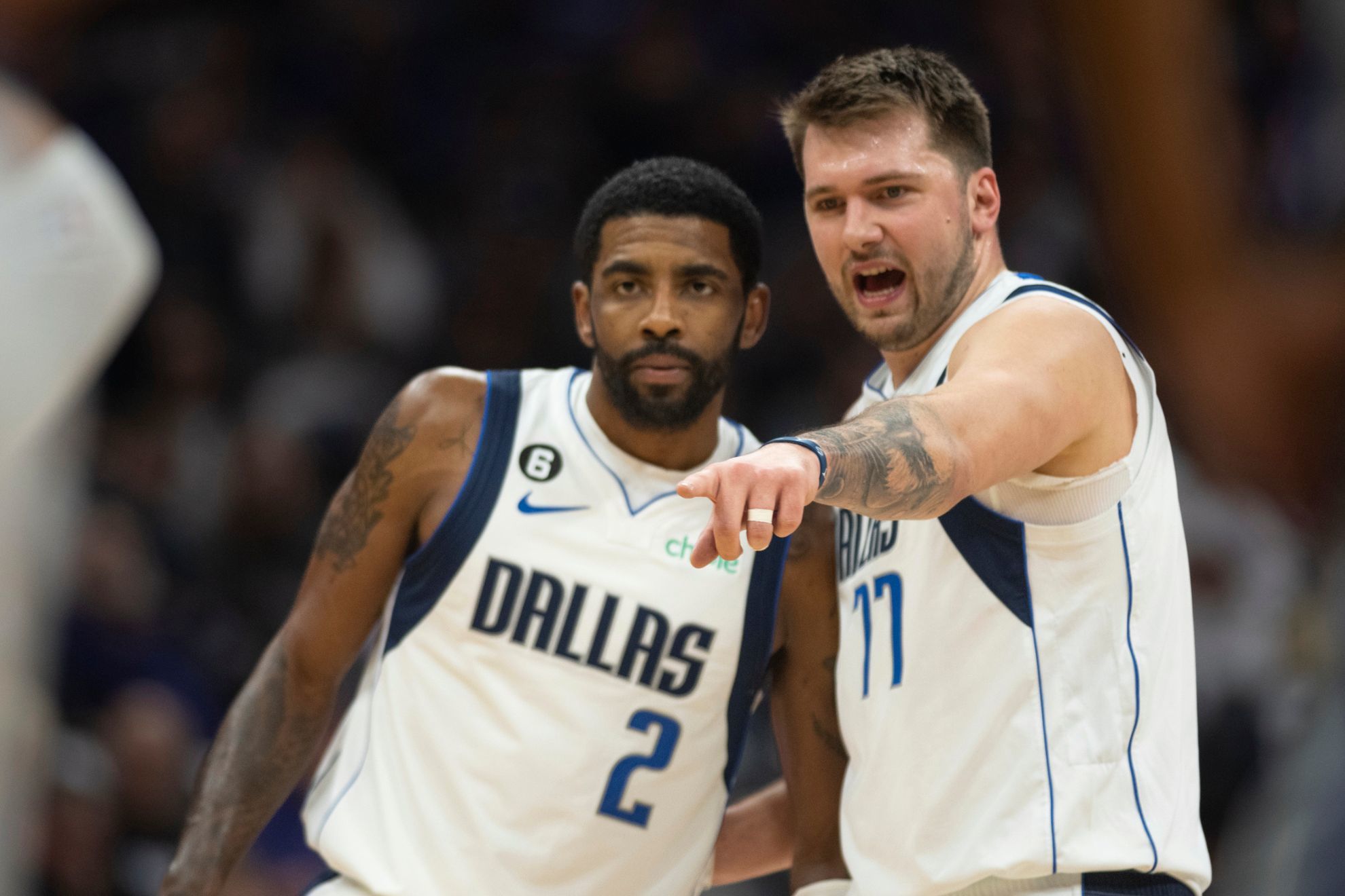 Mavericks teammates Kyrie Irving and Luka Doncic in their first game together