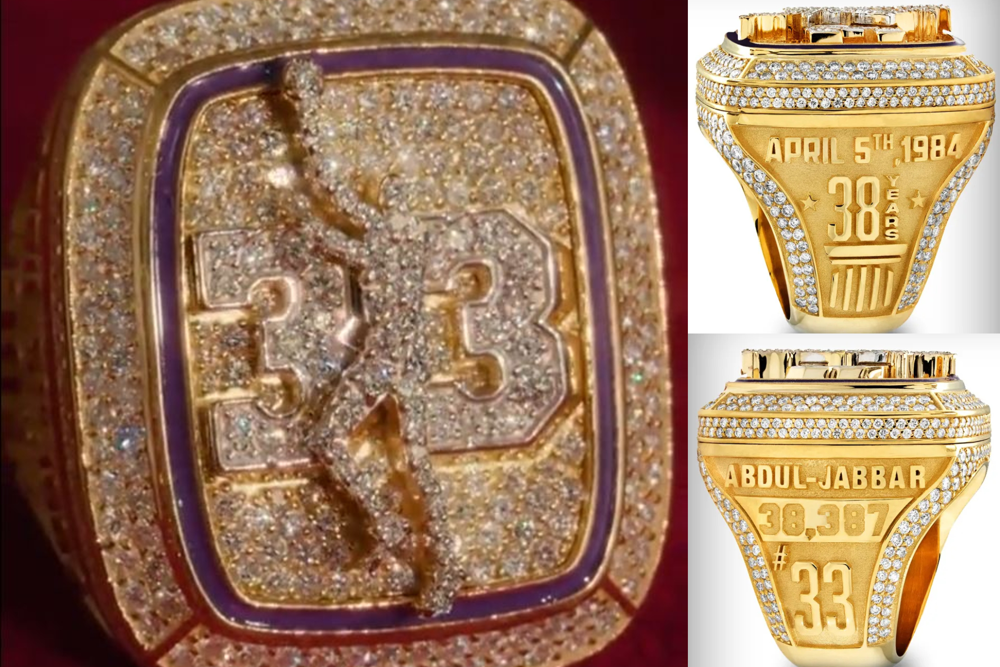 Los Lakers obsequian a Kareem Abddul-Jabbar con un anillo de 578 diamantes!
