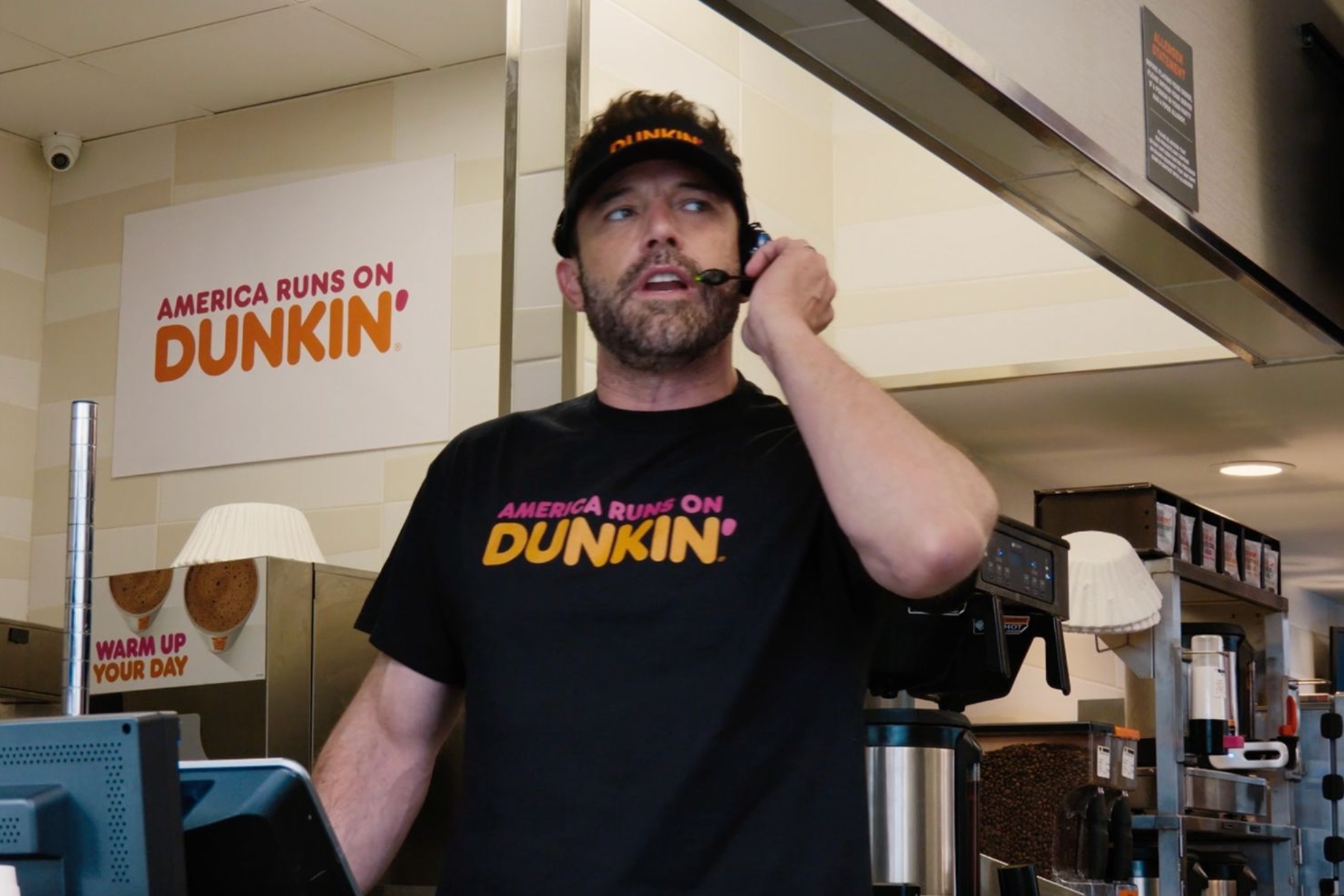 Ben Affleck takes some order at Dunkin' in Super Bowl ad