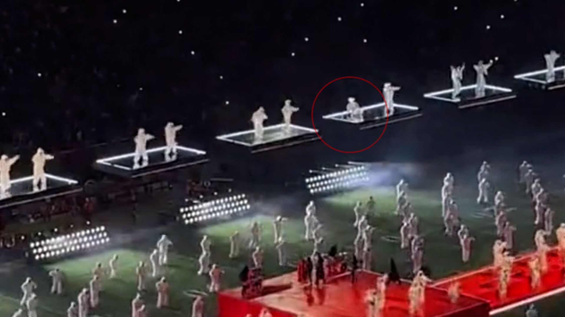 One of Rihanna's dancers almost tragically falls from elevated platform during Super Bowl halftime show
