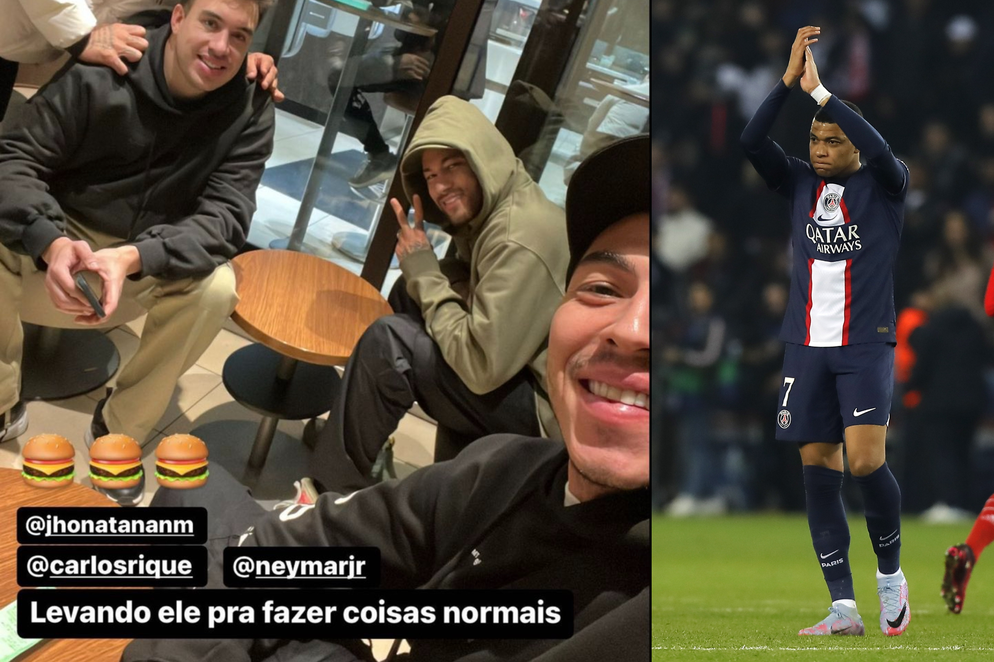 Neymar cenando en un McDonald's con sus colegas.
