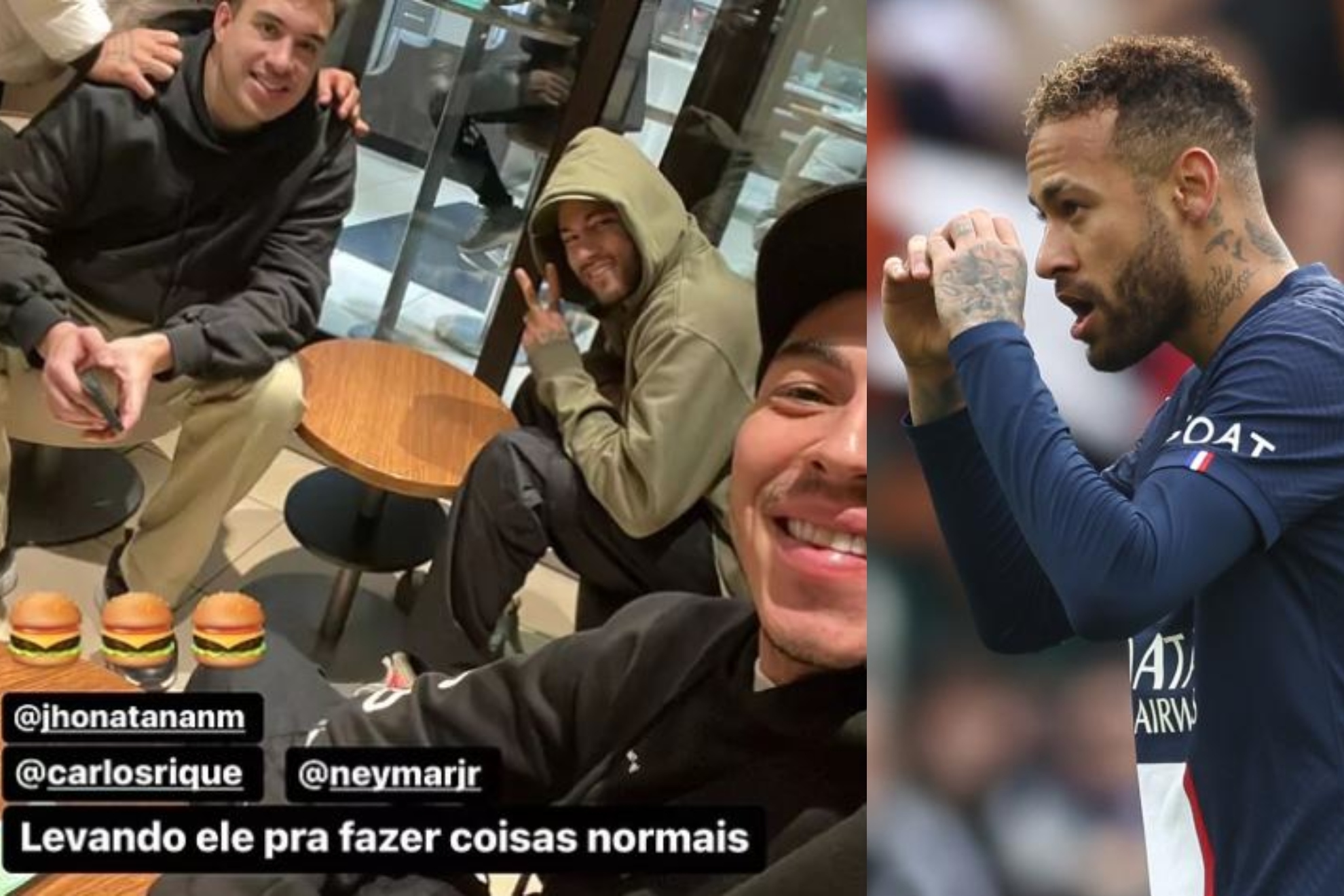Un montaje con una imagen de Neymar en el McDonald's y otra del brasile�o en un partido con el PSG.