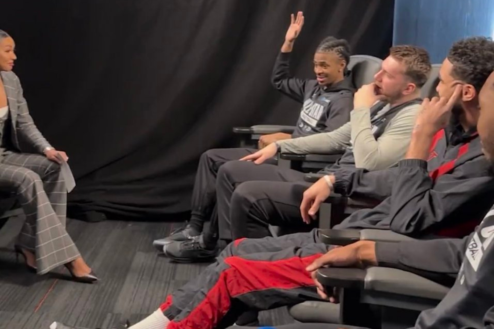 Ja Morant, Luka Doncic, Jayson Tatum and Donovan Mitchell in an interview with Malika Andrews.