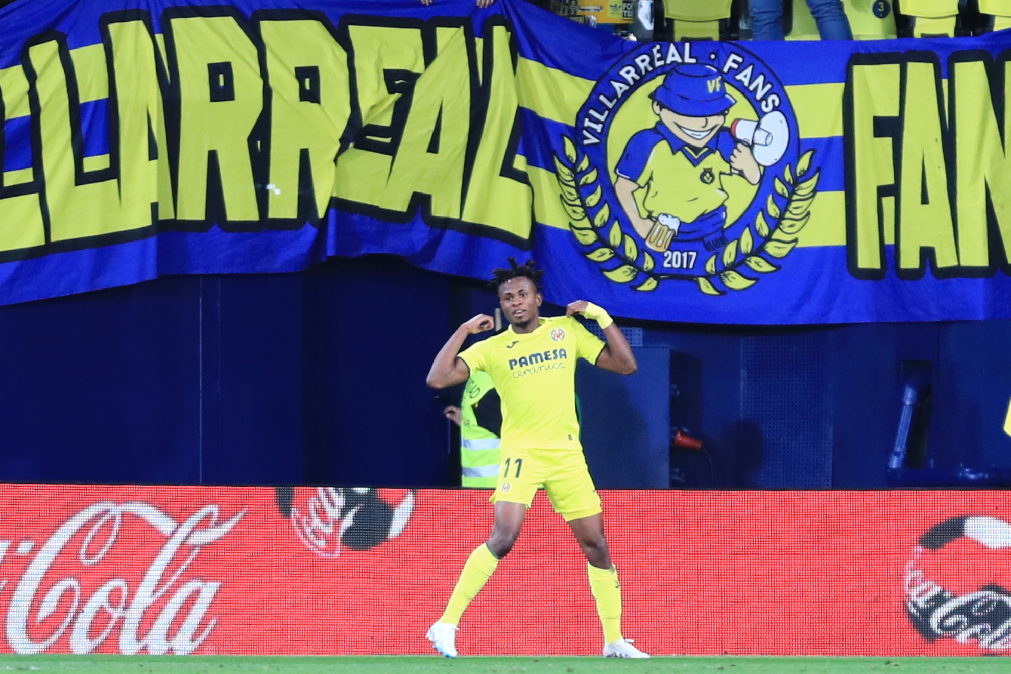 Chukwueze celebra el gol que supuso 1-1 frente al Getafe.