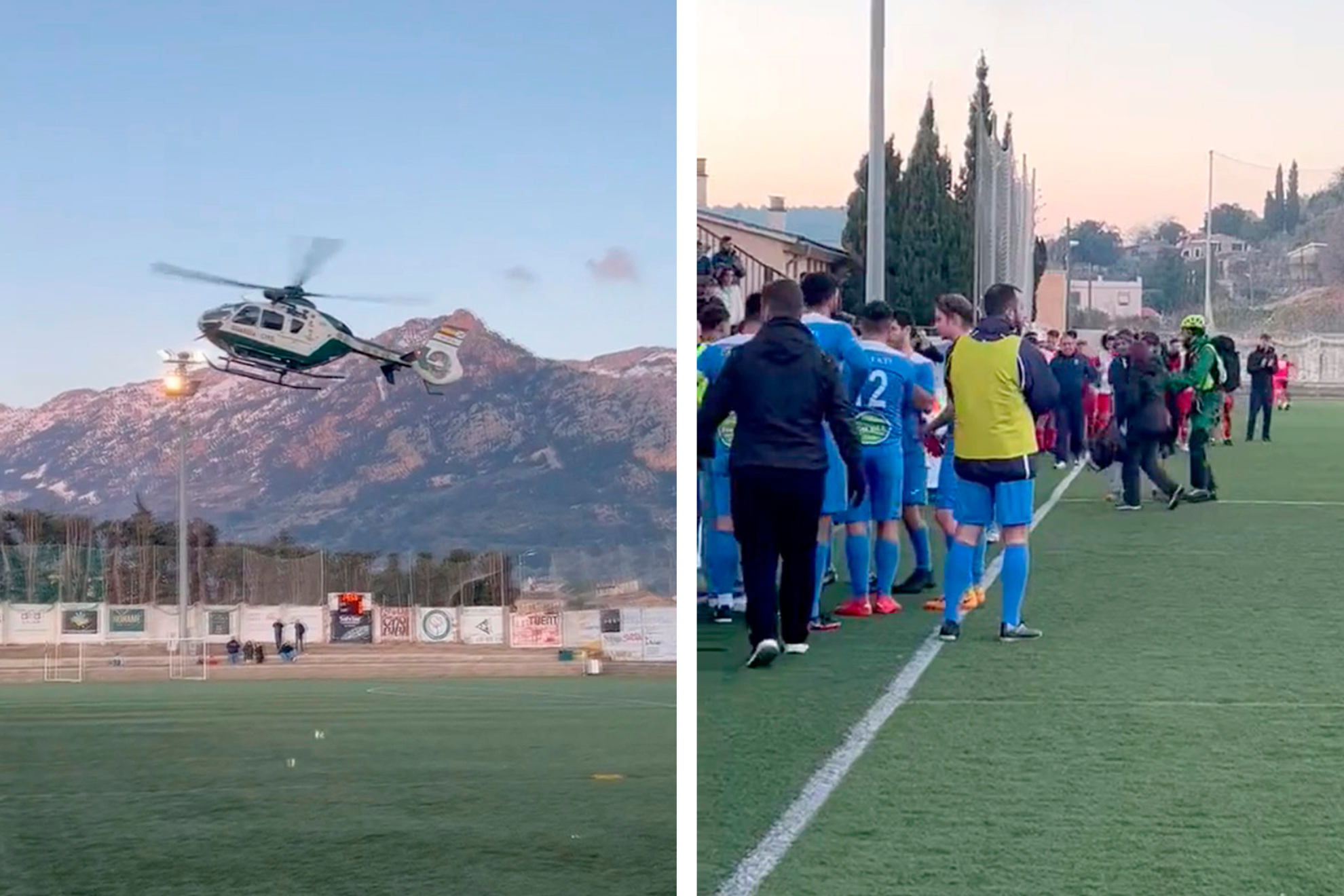 Un helicóptero aterriza en Mallorca en mitad de un partido de fútbol con una familia rescatada