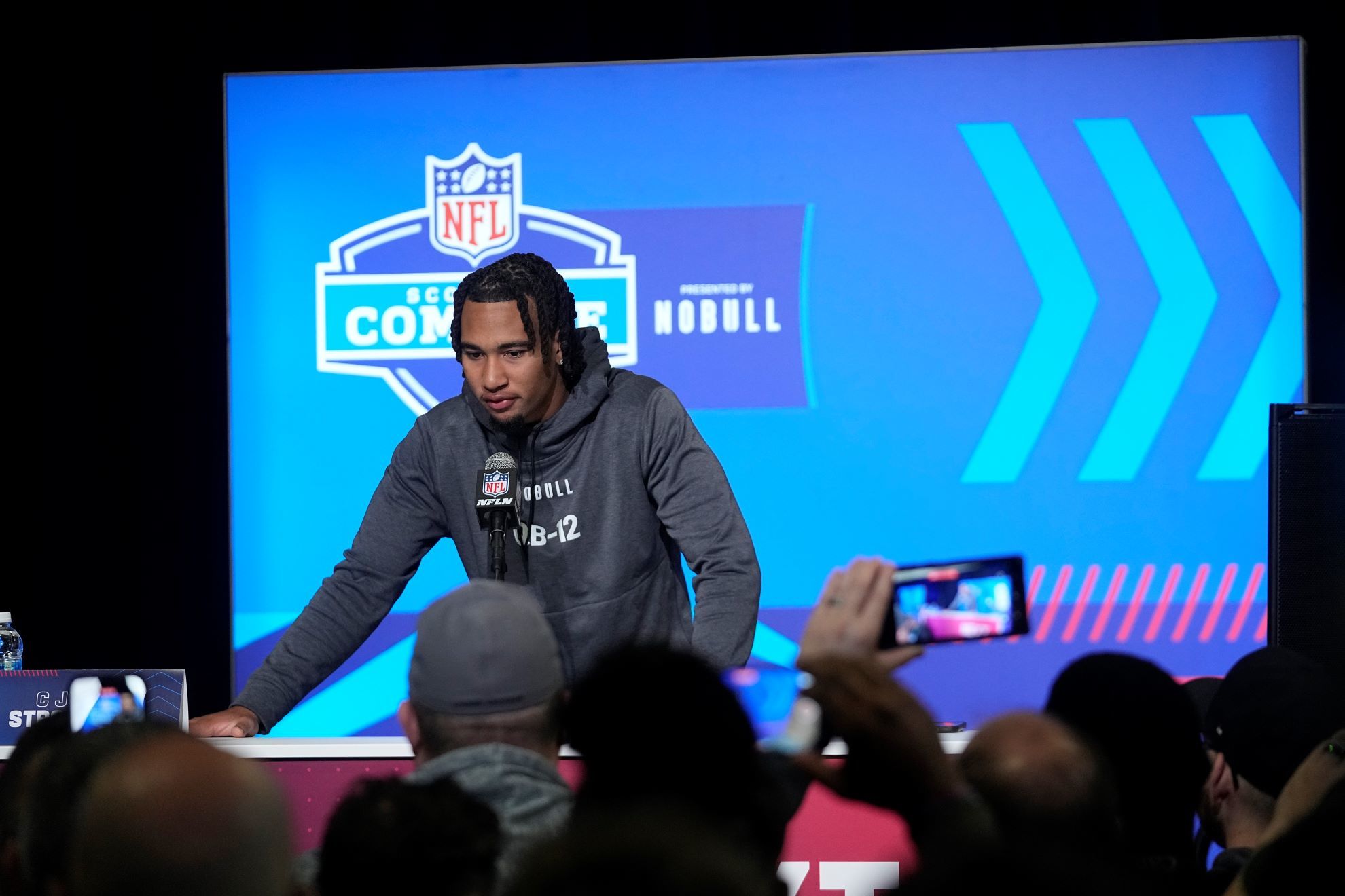 Ohio State quarterback CJ Stroud speaks during a news conference at the NFL football scouting combine in Indianapolis.