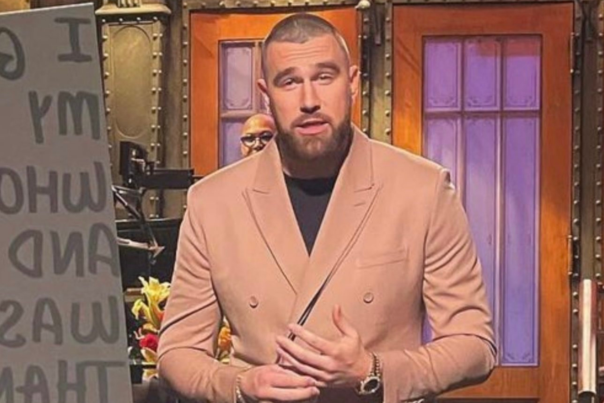 Travis Kelce during his Saturday Night Live monologue.