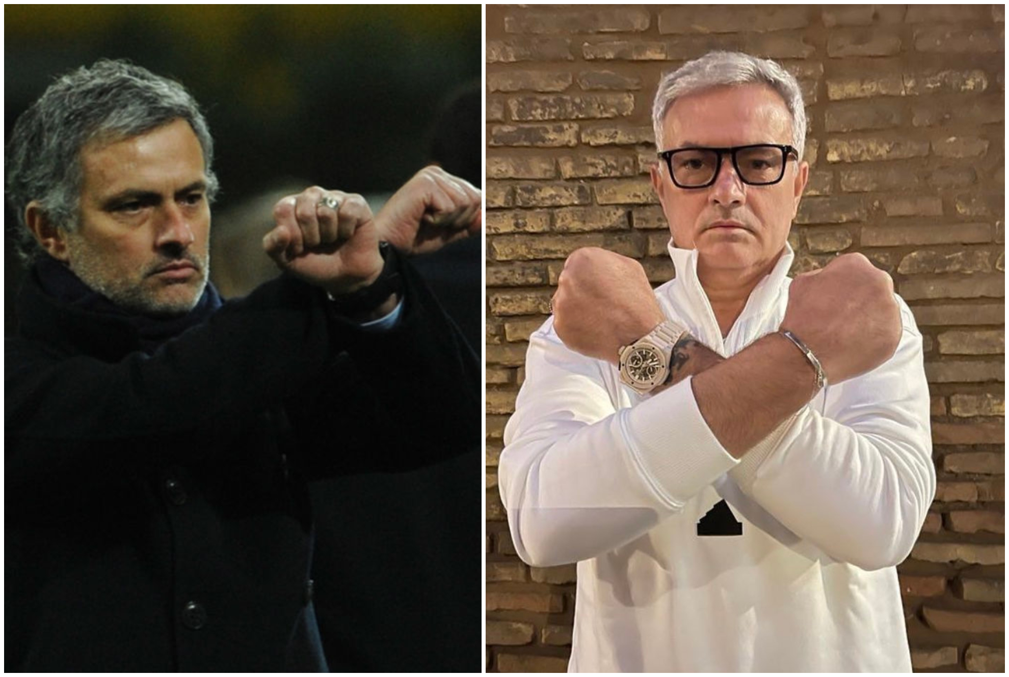 En el montaje, Mourinho y el gesto que hizo en 2010.