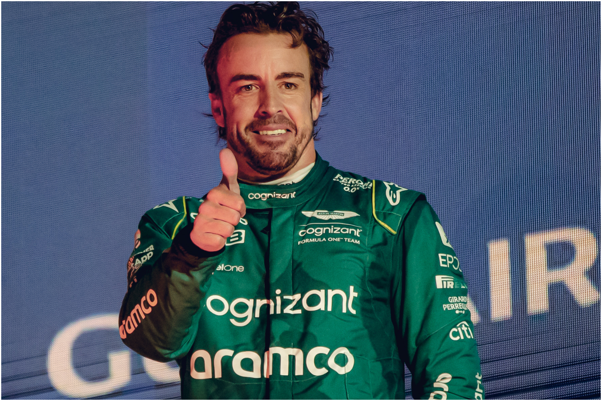Alonso, en el podio de Bahrin.