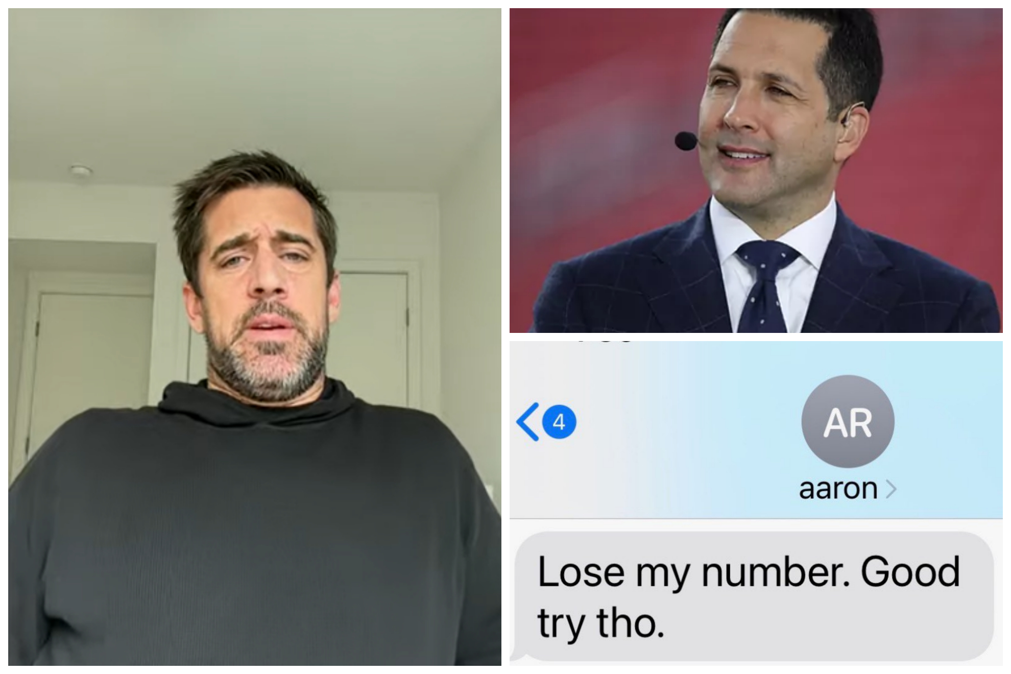 Aaron Rodgers wasn't pleased Adam Schefter posted his text message on Twitter.