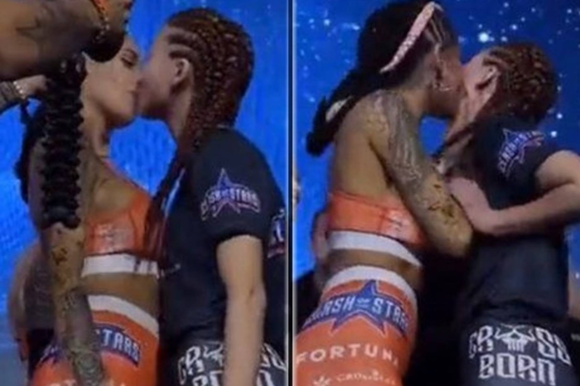 Dos luchadoras se besan en la boca antes de su combate de MMA