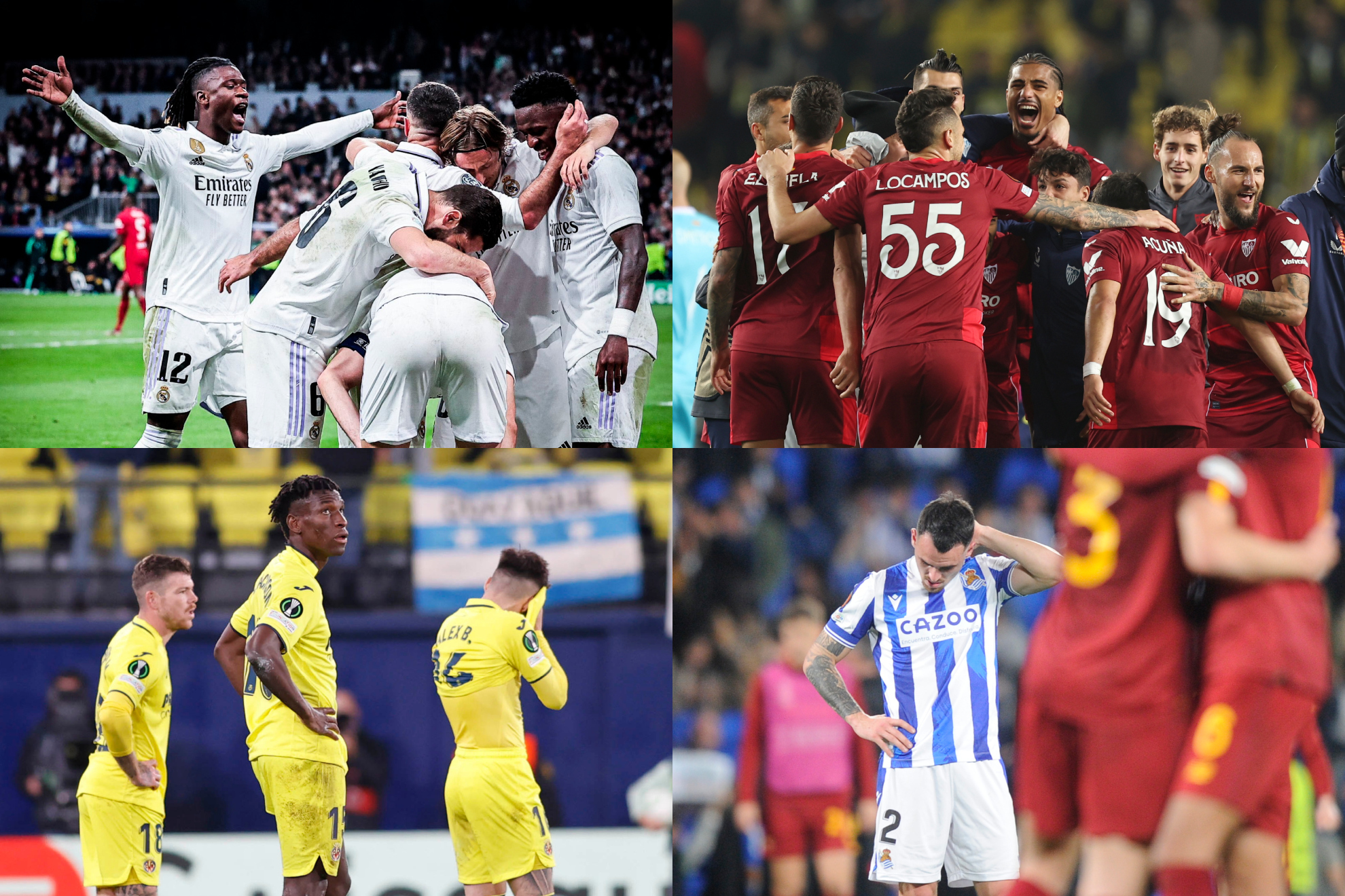 Imágenes de Real Madrid, Sevilla, Villarreal y Real Sociedad en sus últimos partido de Champions y Europa League.