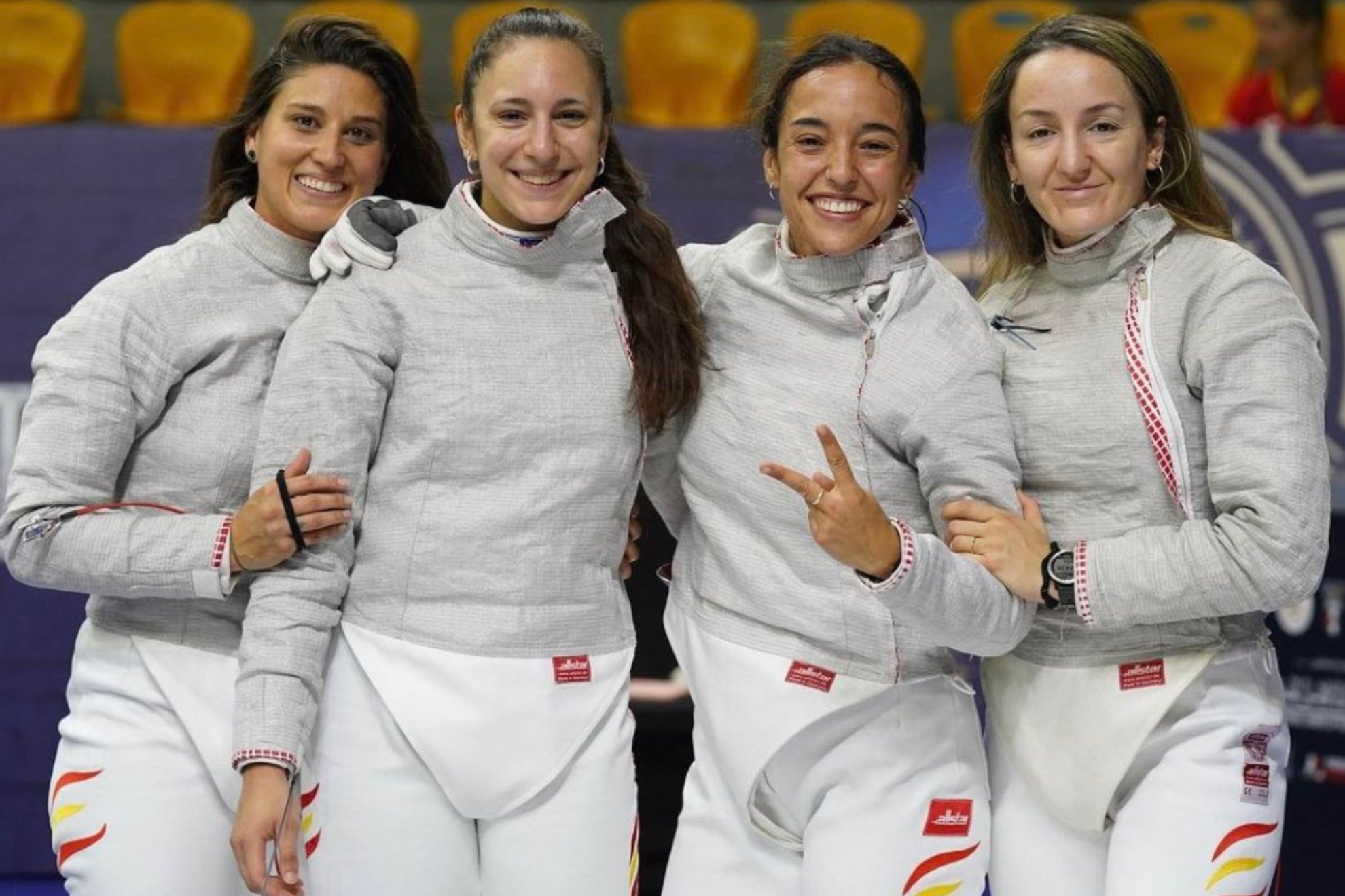 Elena Hernández, Lucía Martín-Portugués, Araceli Navarro y Celia Pérez Cuenca, equipo español femenino de sable.