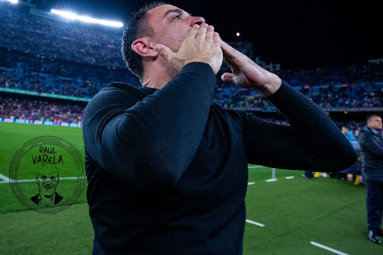 Xavi, celebrando el triunfo ante el Real Madrid.