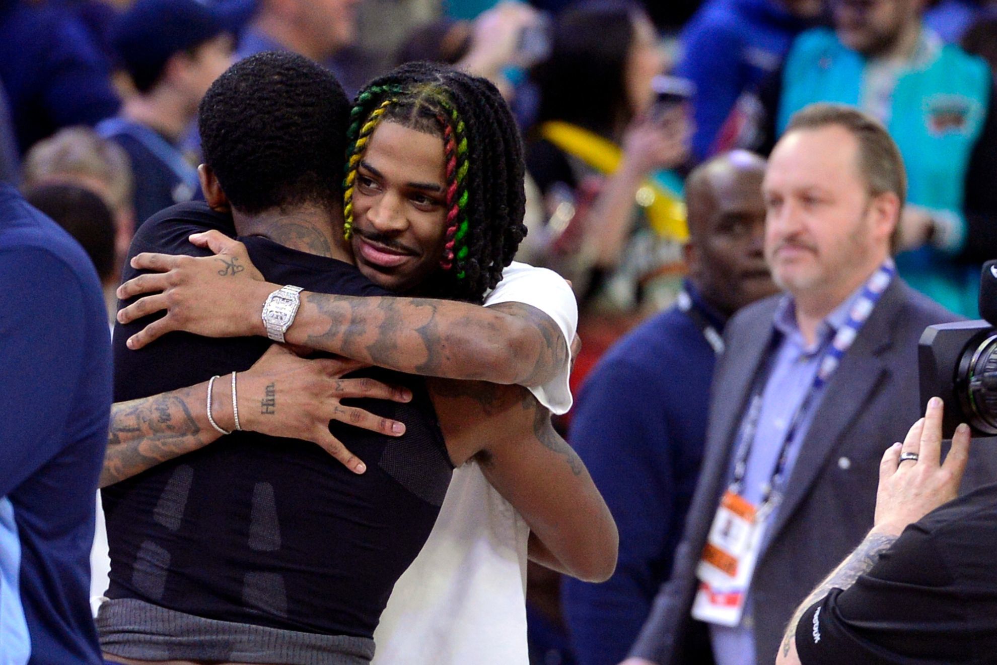 Kyrie Irving and Ja Morant shared a long embrace after Grizzlies beat Mavericks