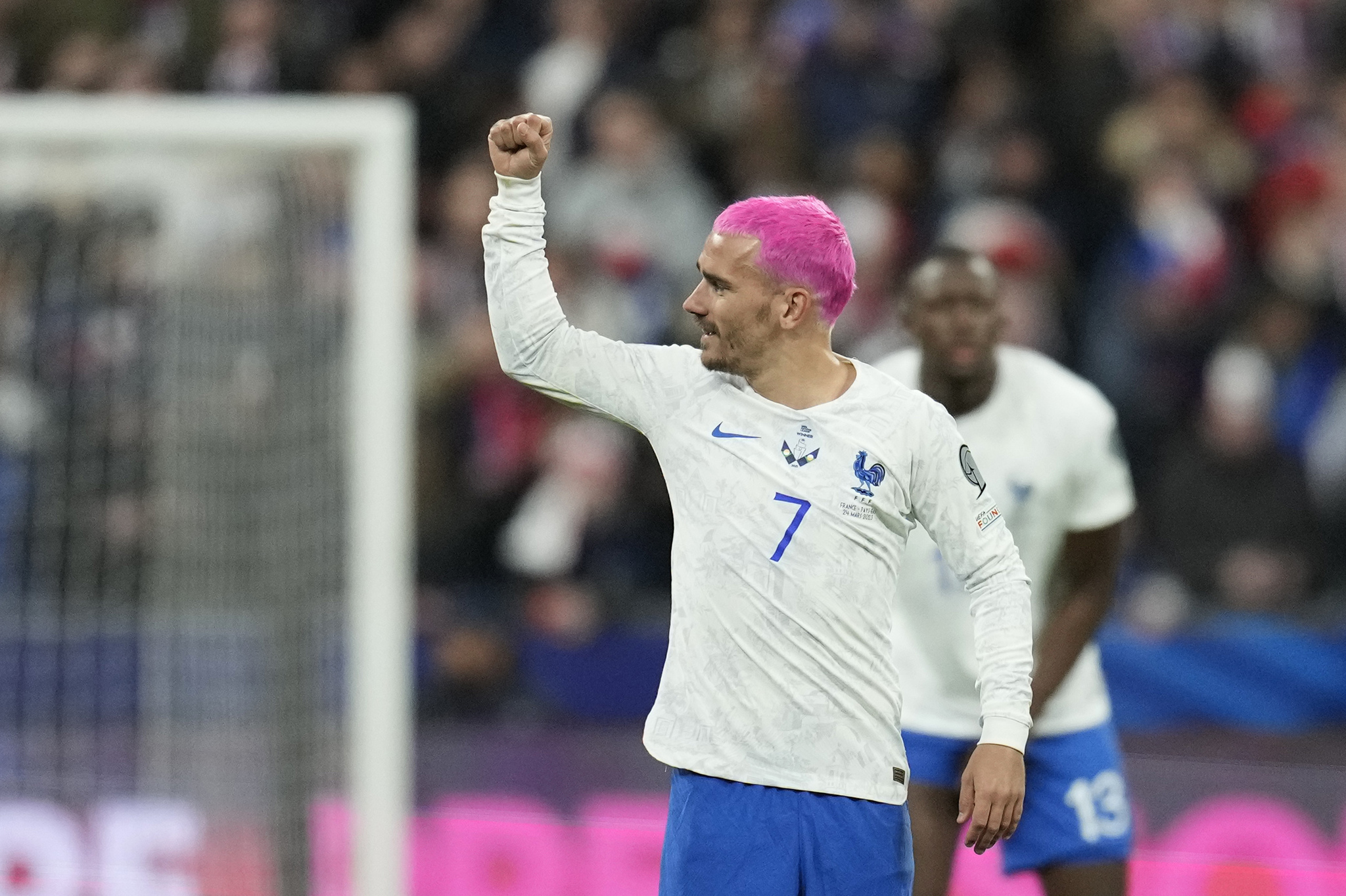  lt;HIT gt;France lt;/HIT gt;'s Antoine Griezmann celebrates after scoring his side's opening goal during the Euro 2024 group B qualifying soccer match between  lt;HIT gt;France lt;/HIT gt; and the Netherlands at the Stade de  lt;HIT gt;France lt;/HIT gt; in Saint Denis, outside Paris,  lt;HIT gt;France lt;/HIT gt;, Friday, March 24, 2023. (AP Photo/Christophe Ena)