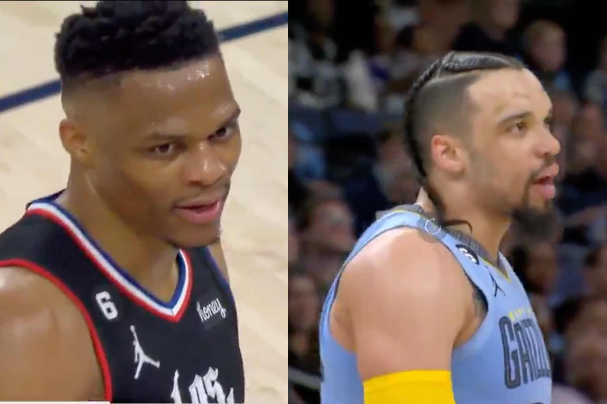 Birth of a feud: Russell Westbrook (left) and Dillon Brooks went at it all night in Memphis.